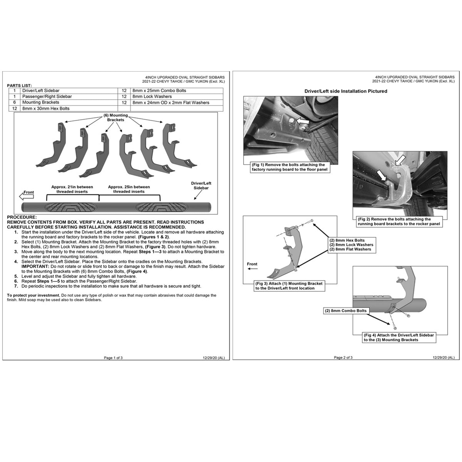 2021-2022 Chevy Tahoe/GMC Yukon Chrome 4" Side Step Nerf Bars Running Boards
