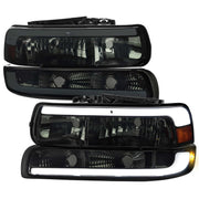For Chevrolet Silverado Tahoe Suburban 1999-2002 LED Bar Style Headlights Bumper Light Chrome Housing Smoked Lens