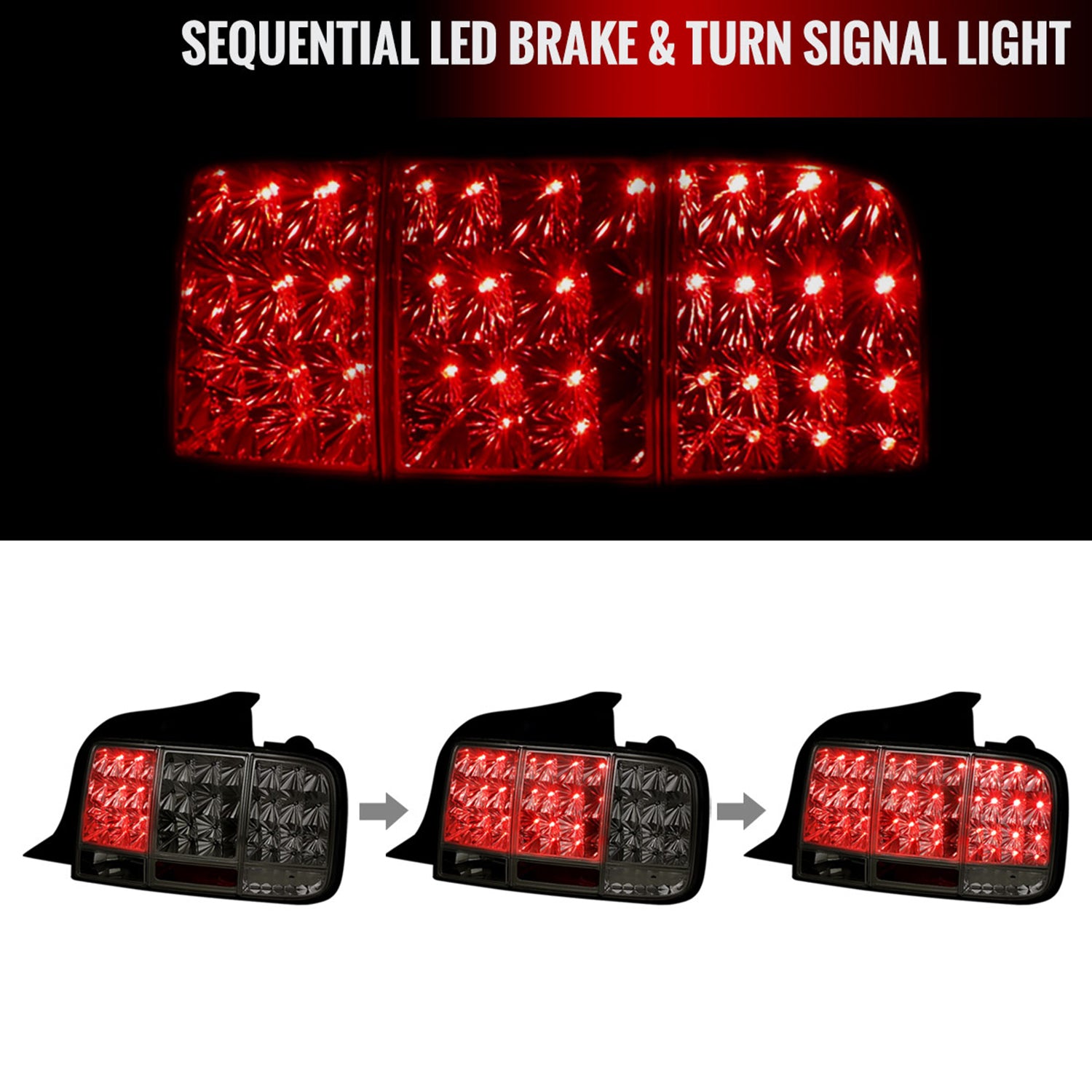 2005-2009 Ford Mustang Sequential LED Tail Lights Chrome Housing/Smoke Lens