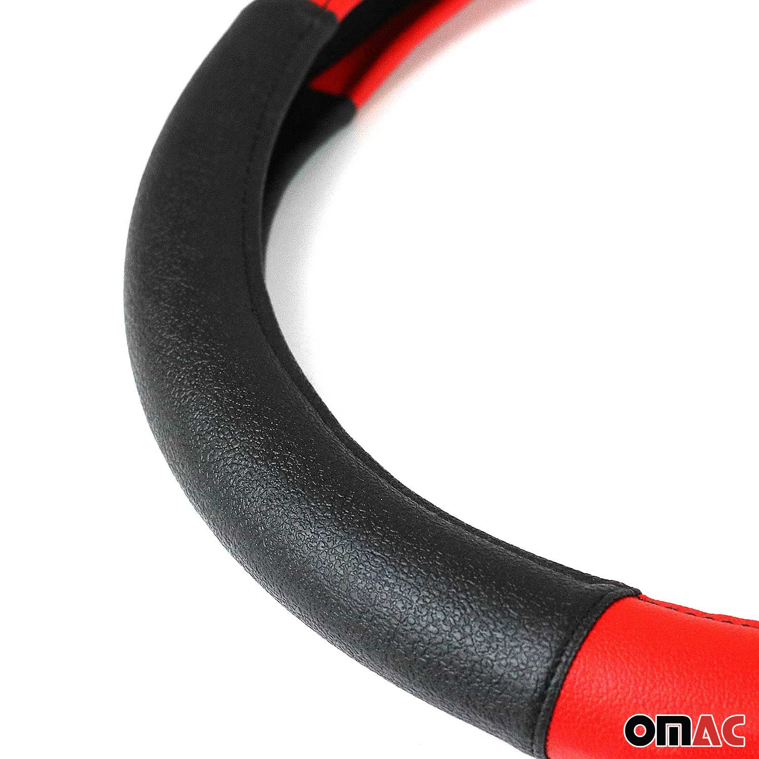 14.5-15.5’’ Steering Wheel Cover Red Black Leather Anti-slip Breathable