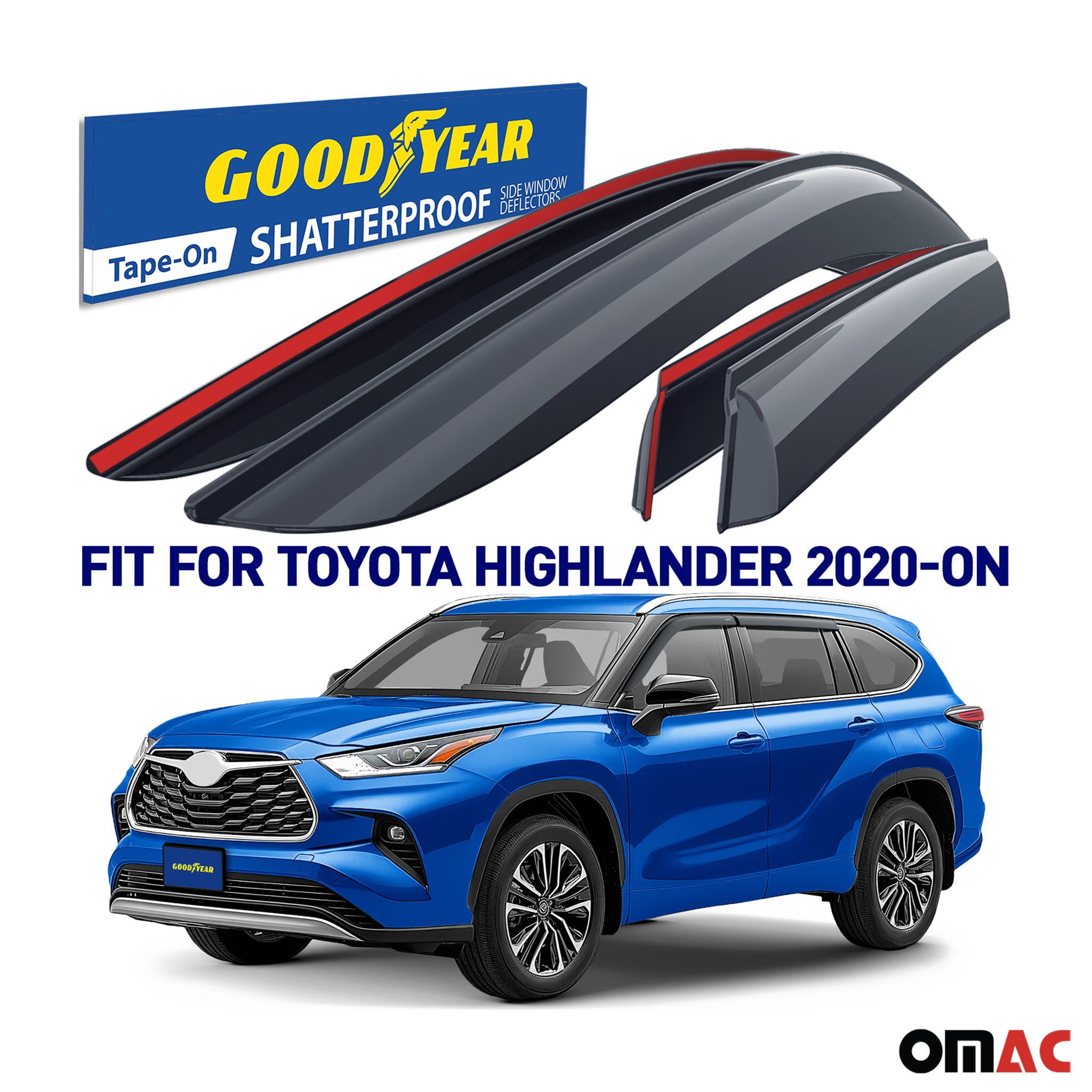 Goodyear Wind Deflectors for Toyota Highlander 2020-2025 Shatterproof Smoke 4x