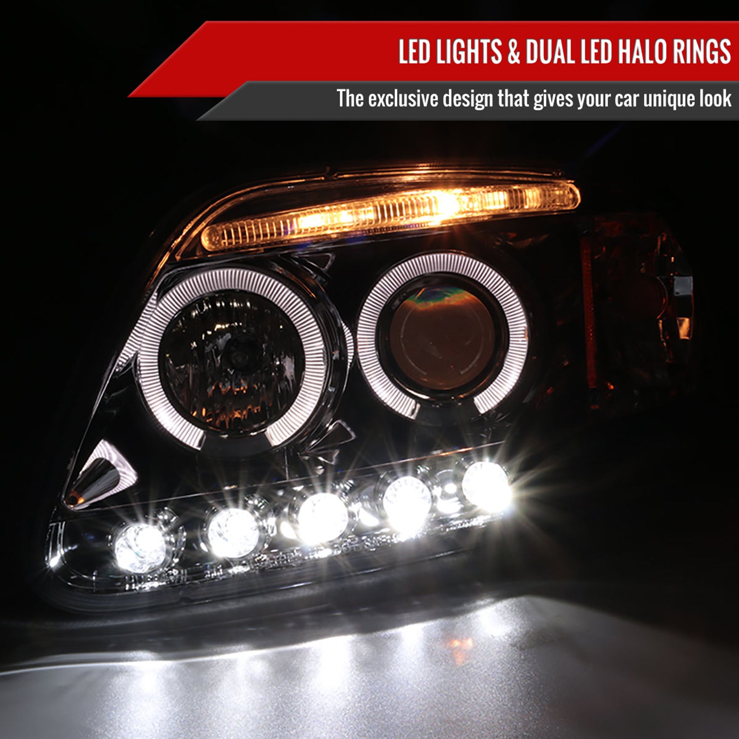 1997-2004 Ford F-150 / 97-2002 Expedition Dual Halo Projector Headlights Chrome