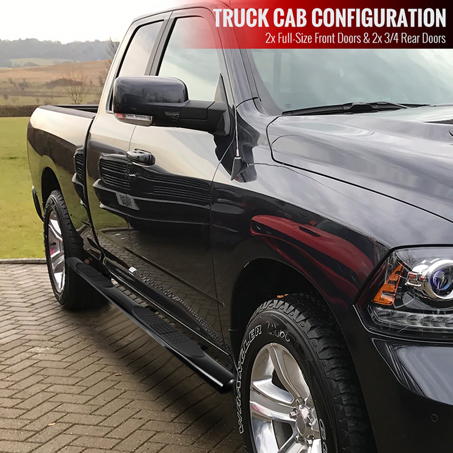 2009-2018 Dodge RAM 1500 / RAM Classic Quad Cab 4" Steel Side Step Nerf Bars