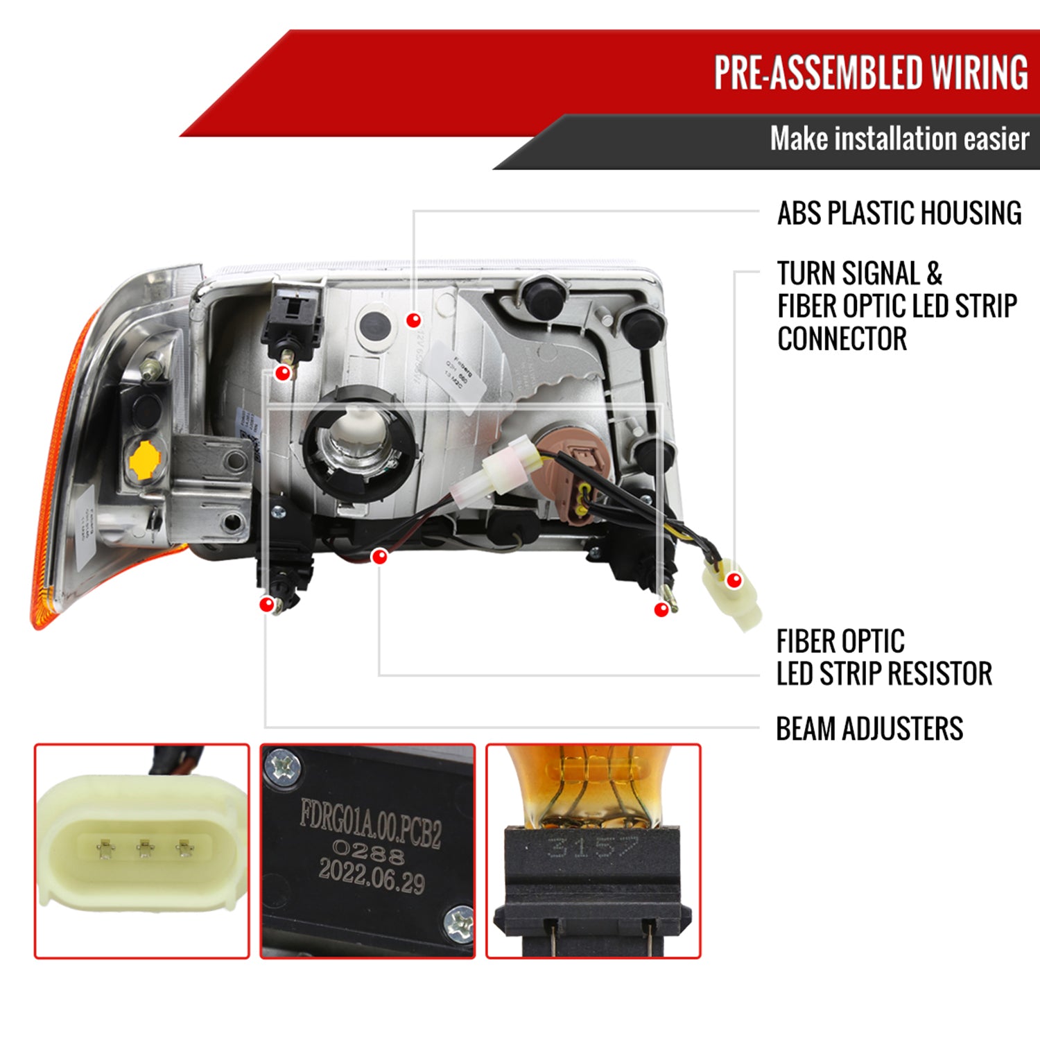 2001-2011 Ford Ranger LED Factory Headlights Amber Corner Lamp Chrome/Smoke