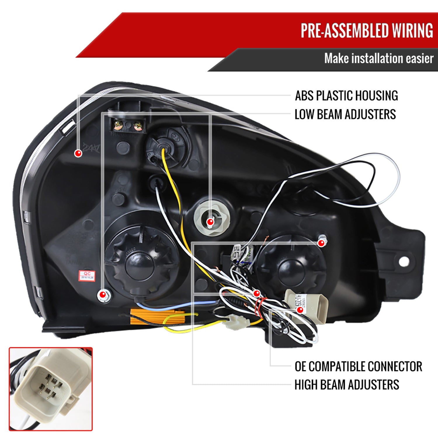 2005-2009 Hyundai Tucson Single Halo Projector Headlights Matte Black/Clear