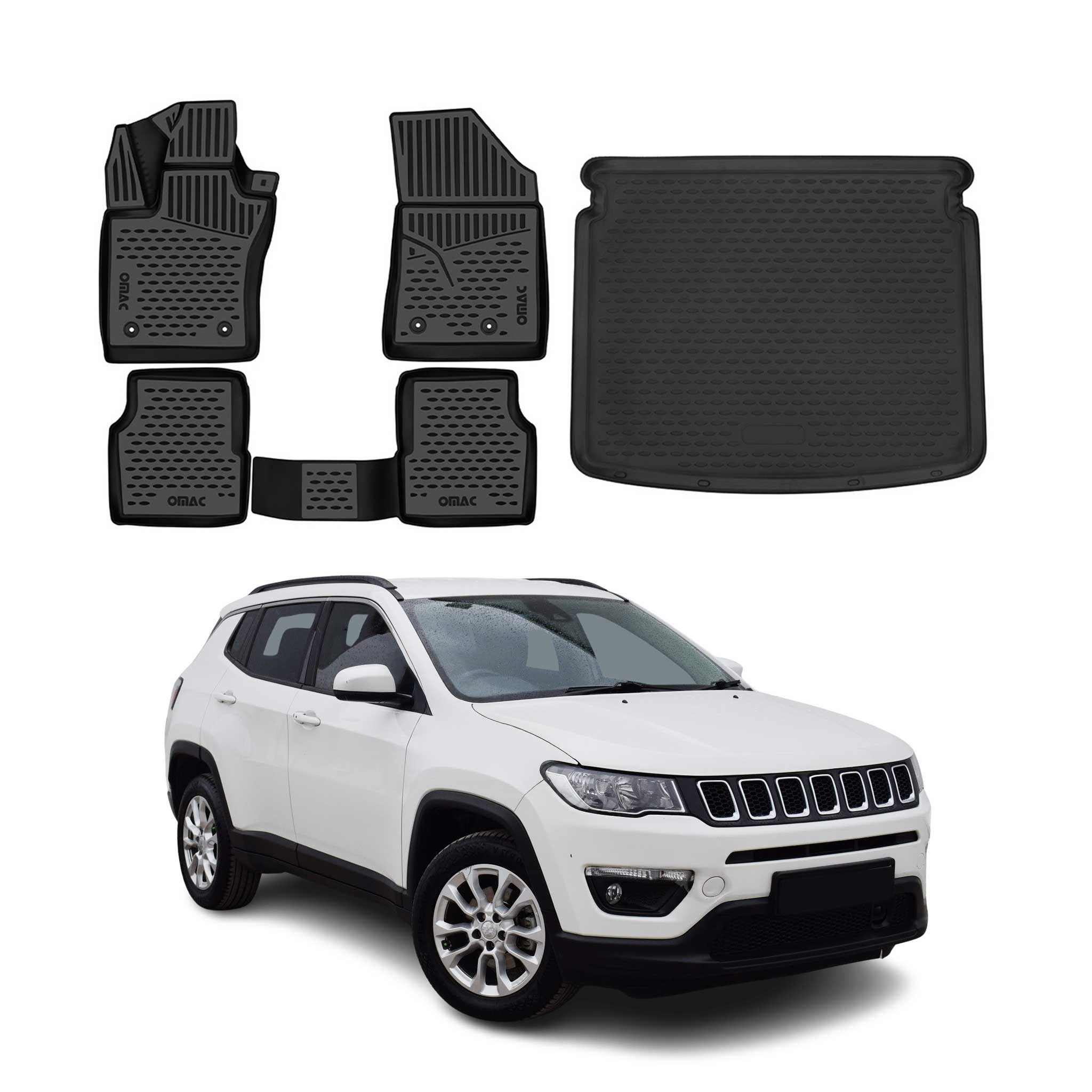 2017-2025 Jeep Compass Floor Mats & Cargo Liner Full Set All Weather Upper Trunk