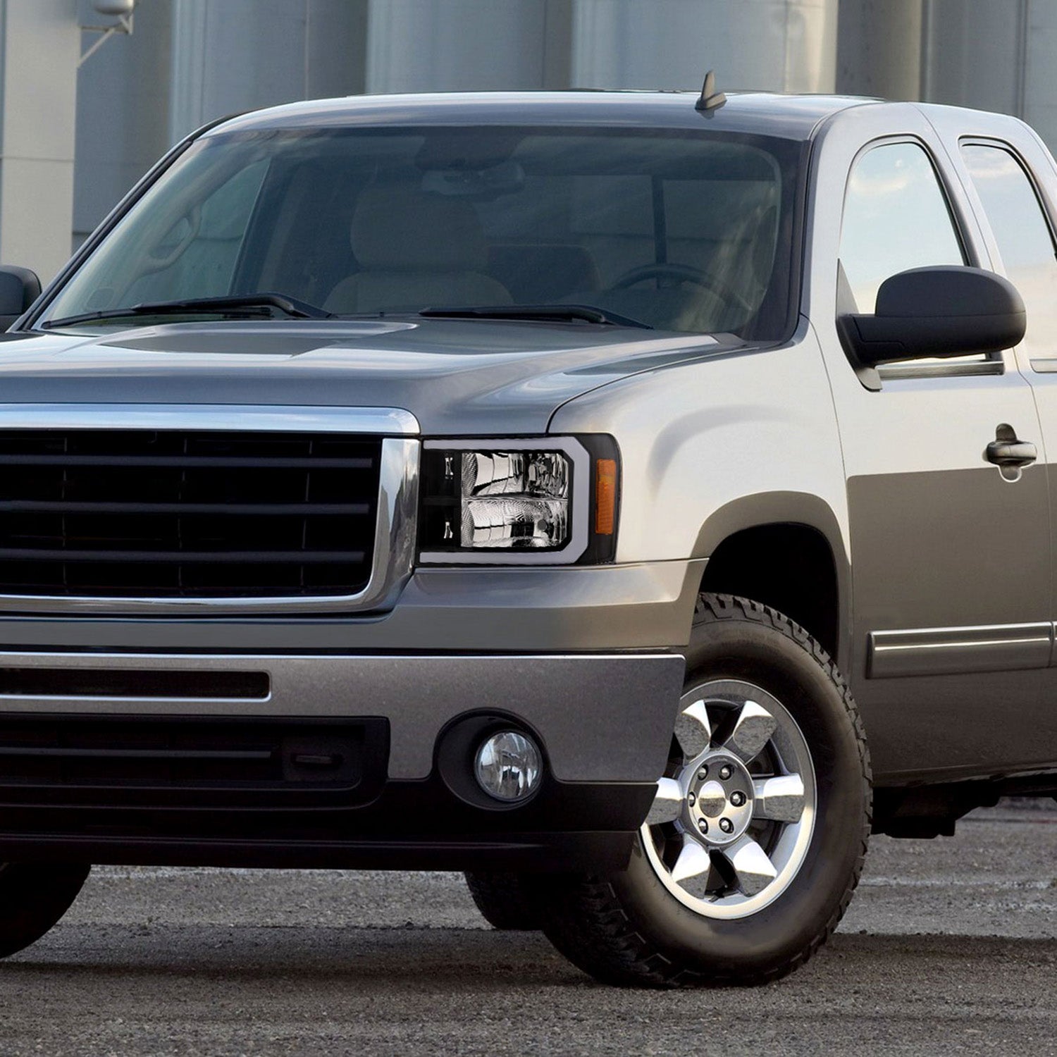 2007-2013 GMC Sierra 1500/2500/3500 LED Bar Factory Headlights Matt Black