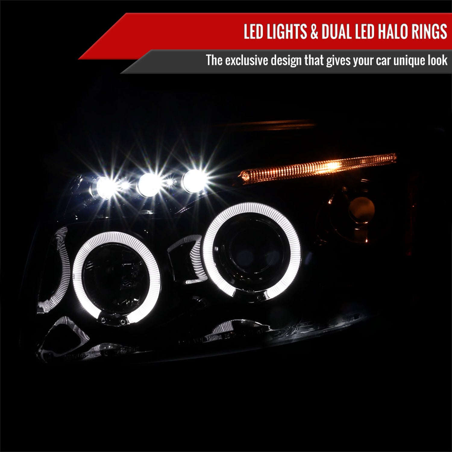 2007-2012 Dodge Caliber Dual Halo Projector Headlights Glossy Black/Smoke Lens