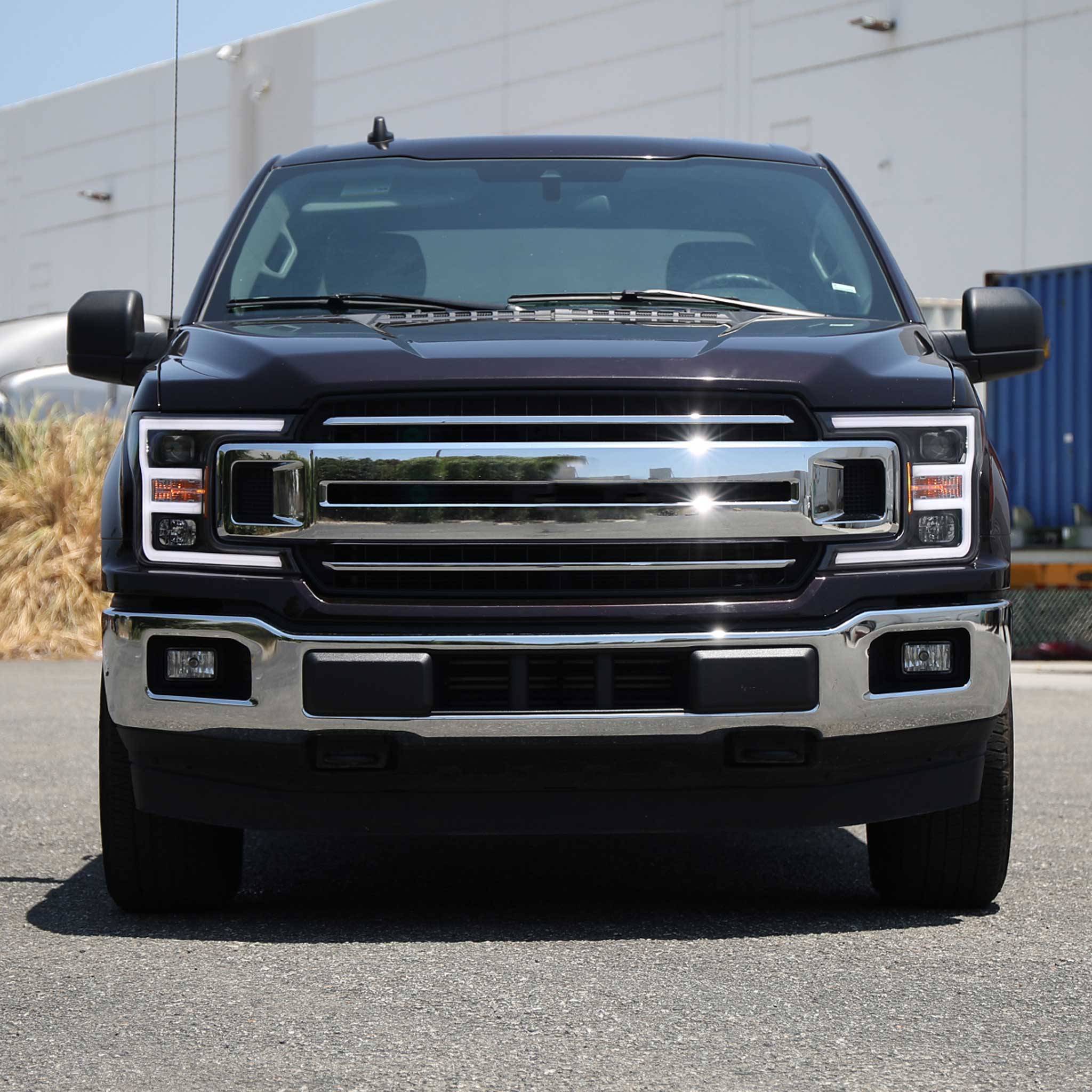 For Ford F-150 2018-2020 LED C Bar Projector Headlights Black Housing Clear Lens
