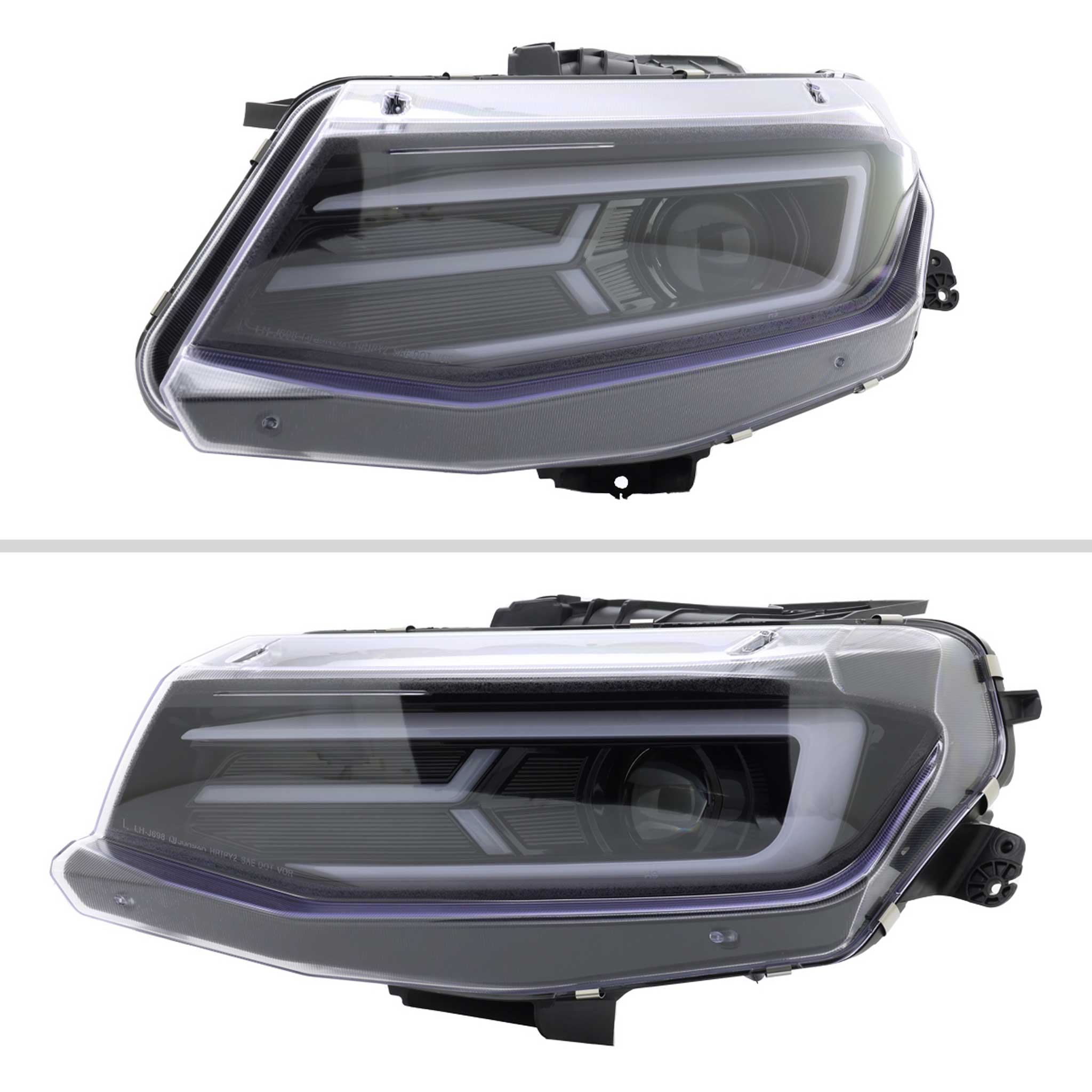 For Chevrolet Camaro 2016-2018 LED Strip Projector Headlights Turn Signal Light Glossy Black Housing Clear Lens