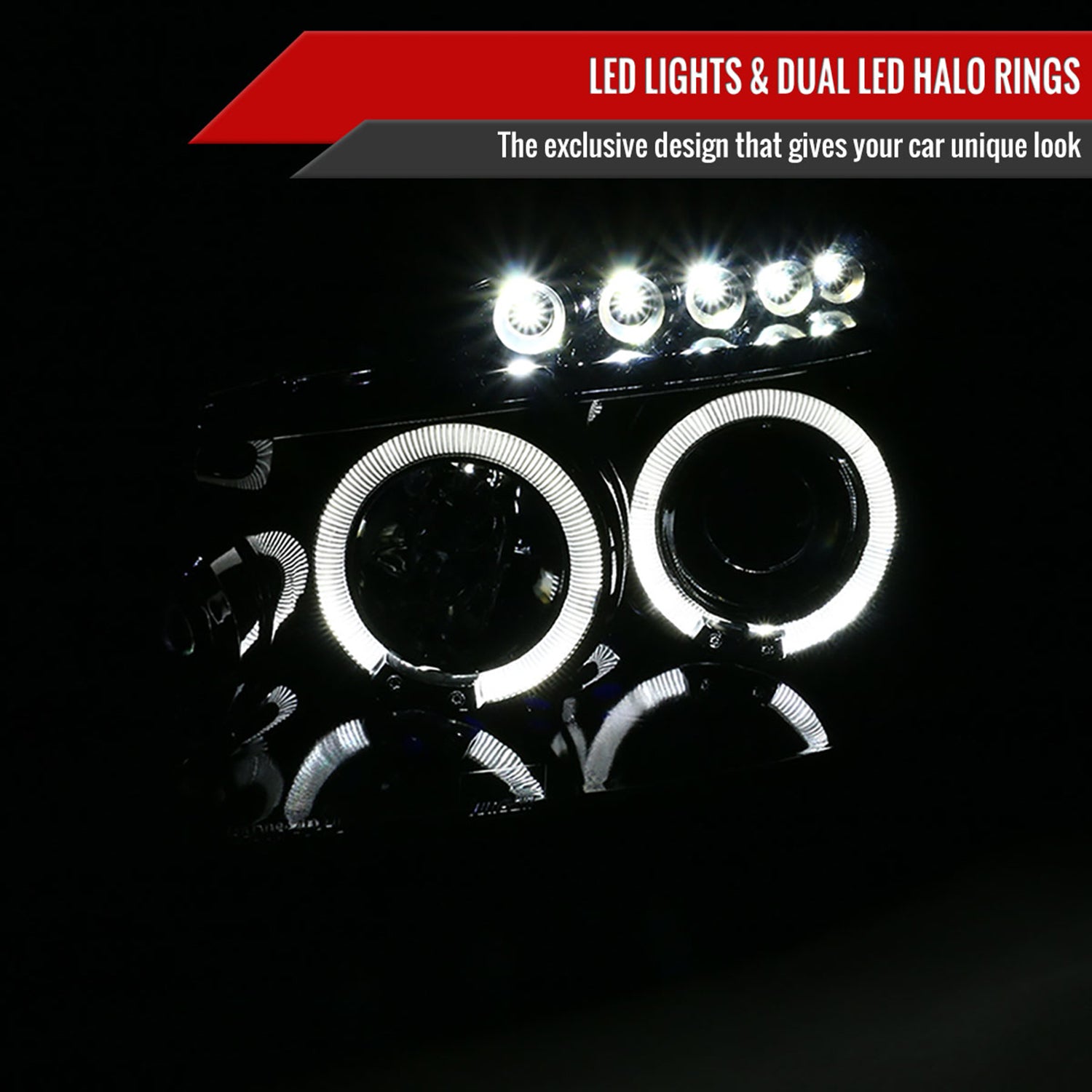 2003-2007 Honda Accord Dual Halo Projector Headlights Glossy Black/Smoke Lens