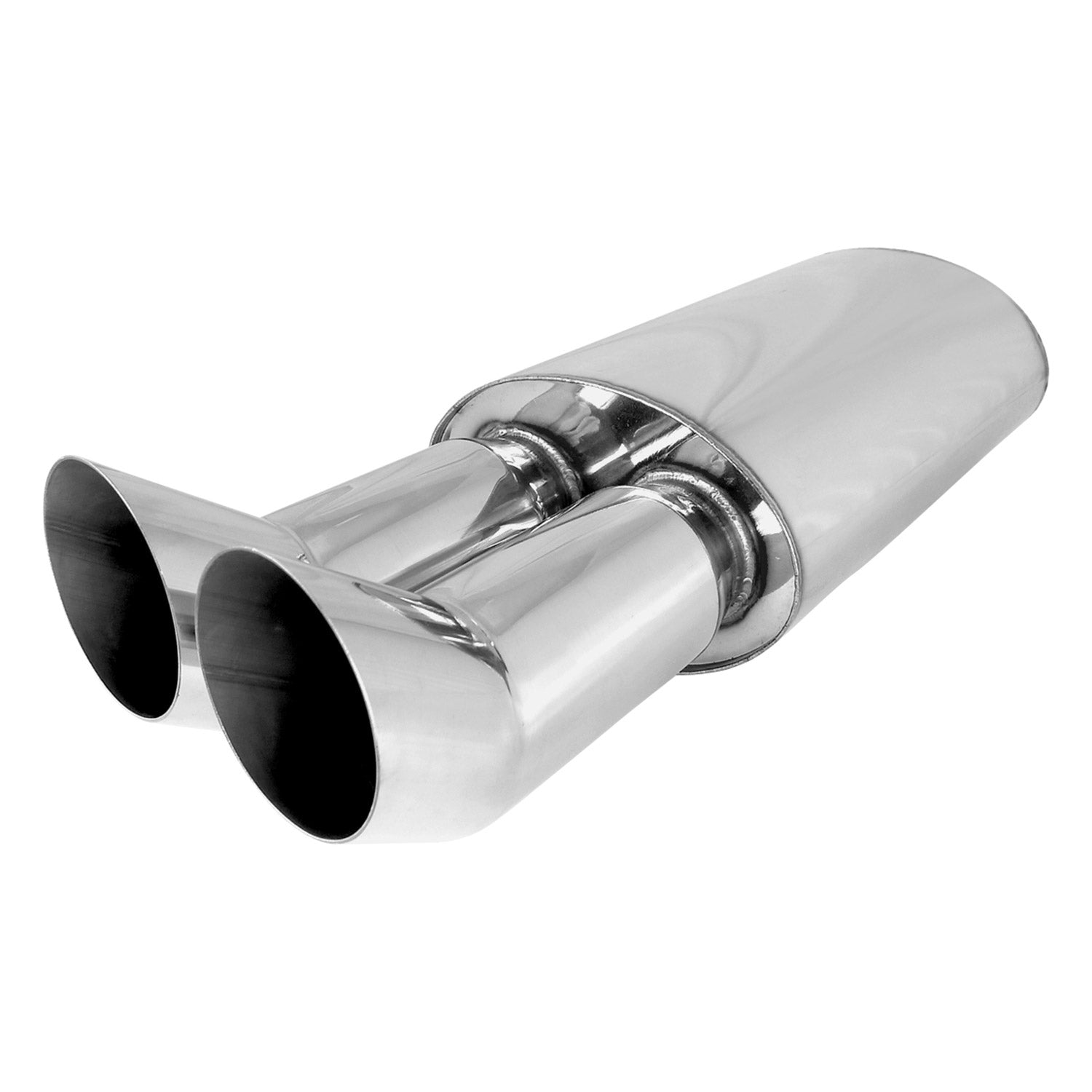 Universal DTM Style 2.5" Inlet/3" Outlet S.Steel Exhaust Muffler w/ Dual Tips