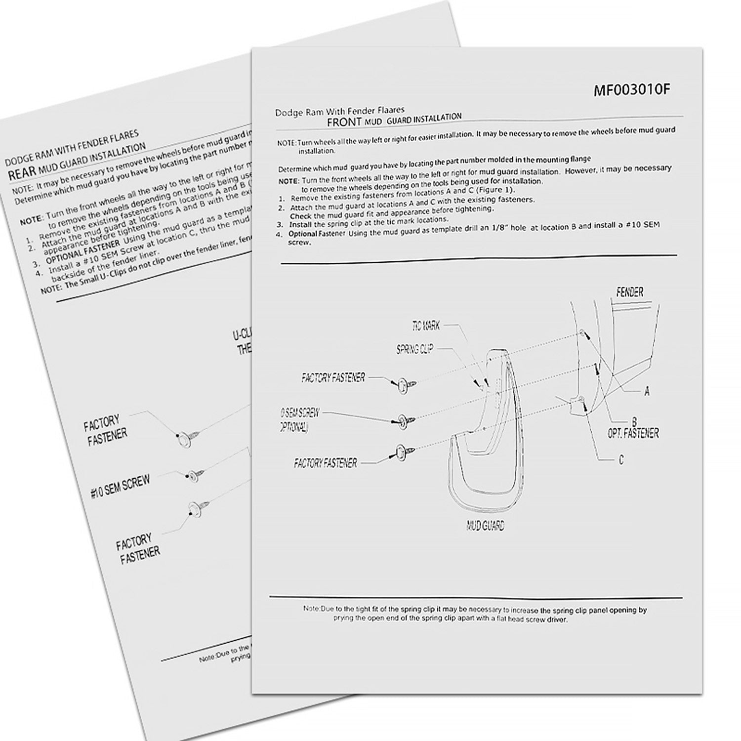 2009-2018 Dodge RAM 1500 2500 3500 Mud Flap Splash Guards Models w/Wheel Lip