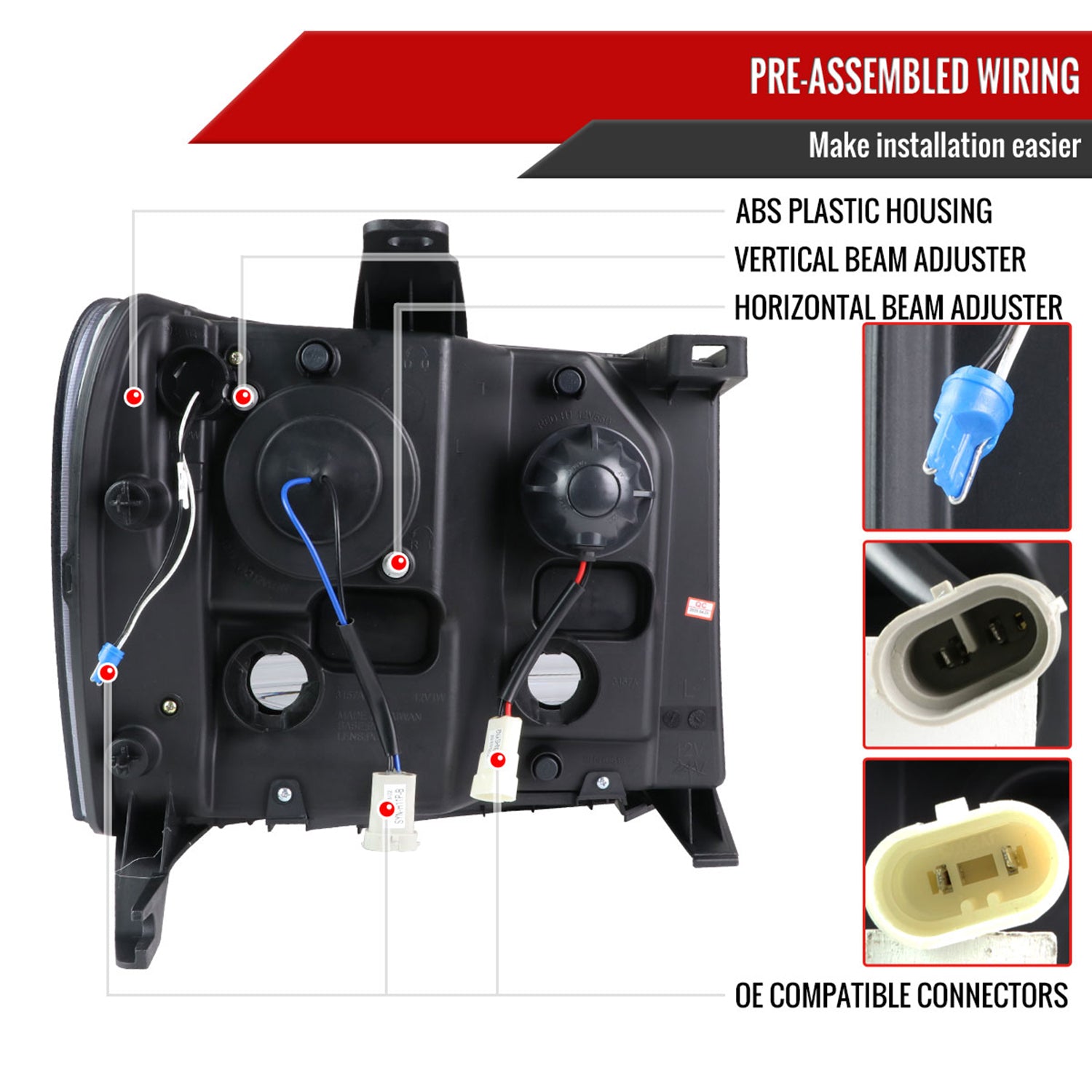 2007-2013 GMC Sierra 1500 2500HD 3500HD LED C-Bar Headlights Jet Black