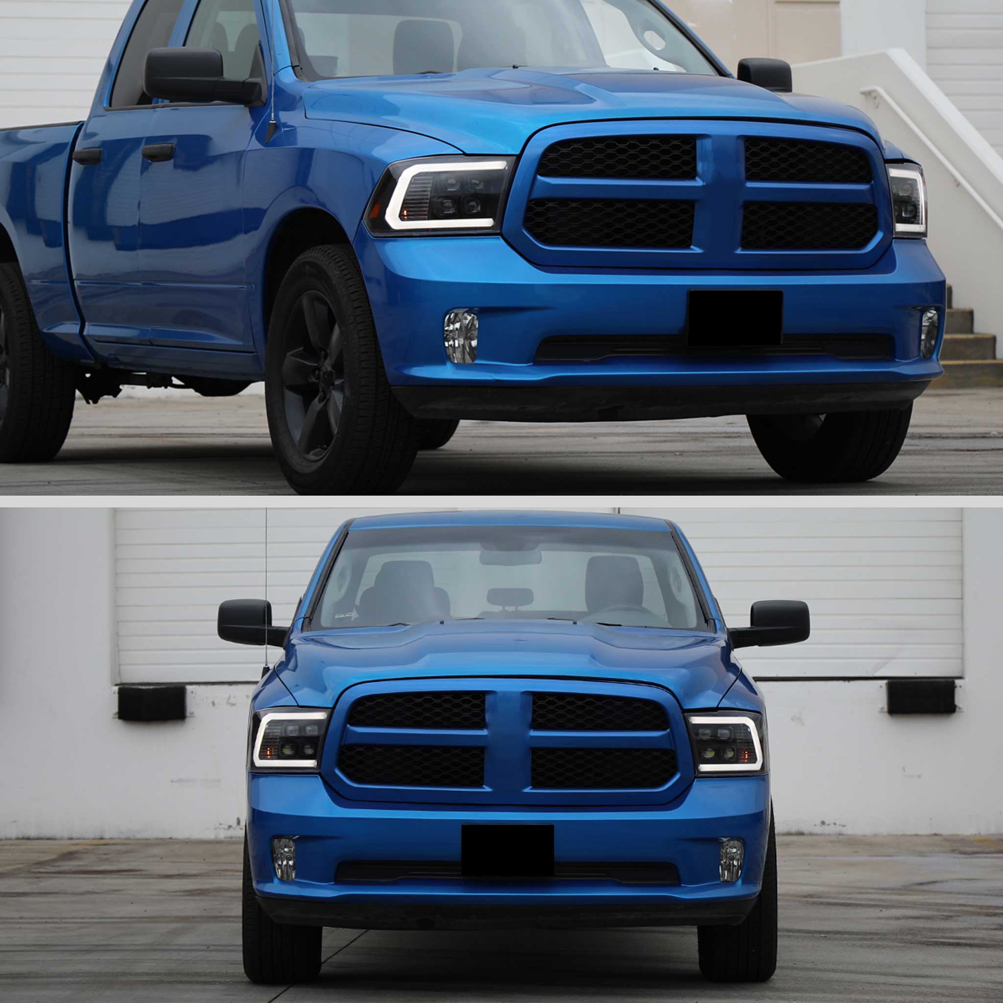 For Dodge RAM 1500 2009-18 / RAM Classic 2019 / 2500 3500 2010-18 LED Bar Turn Signal Projector Headlights Matte Black Housing Clear Lens
