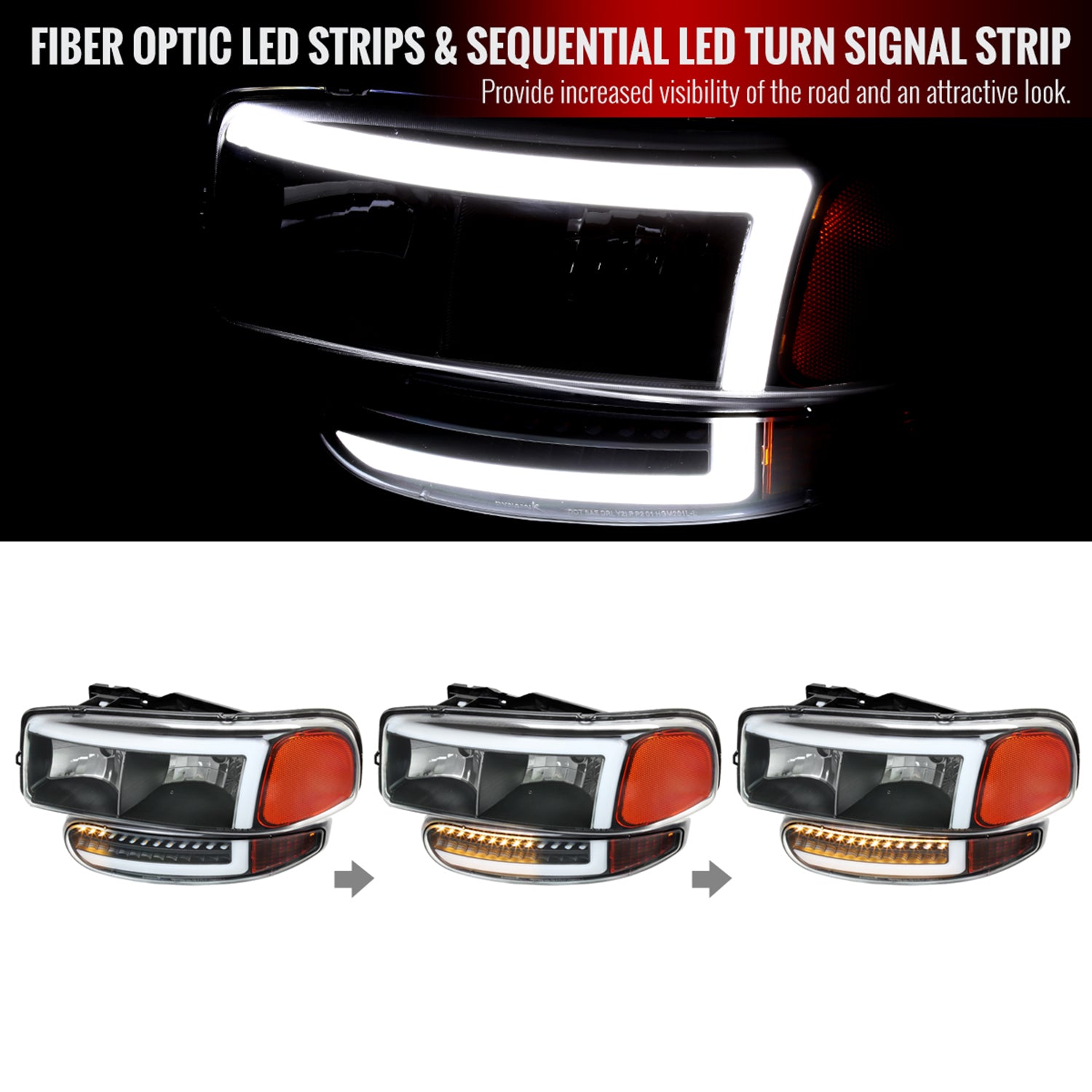 1999-2006 GMC Sierra Sierra Yukon/XL Headlights LED Signal Bumper Lights Black