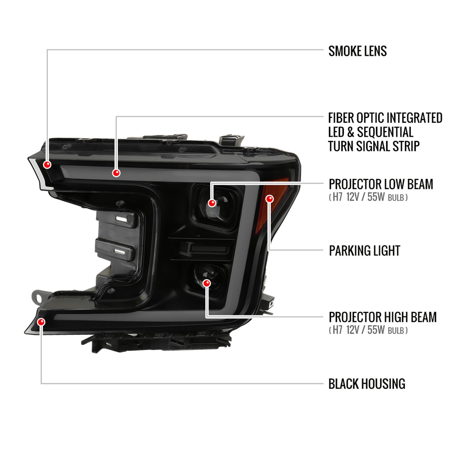 2018-2020 Ford F-150 LED CBar Projector Headlights Signal Lights Black /Smoked