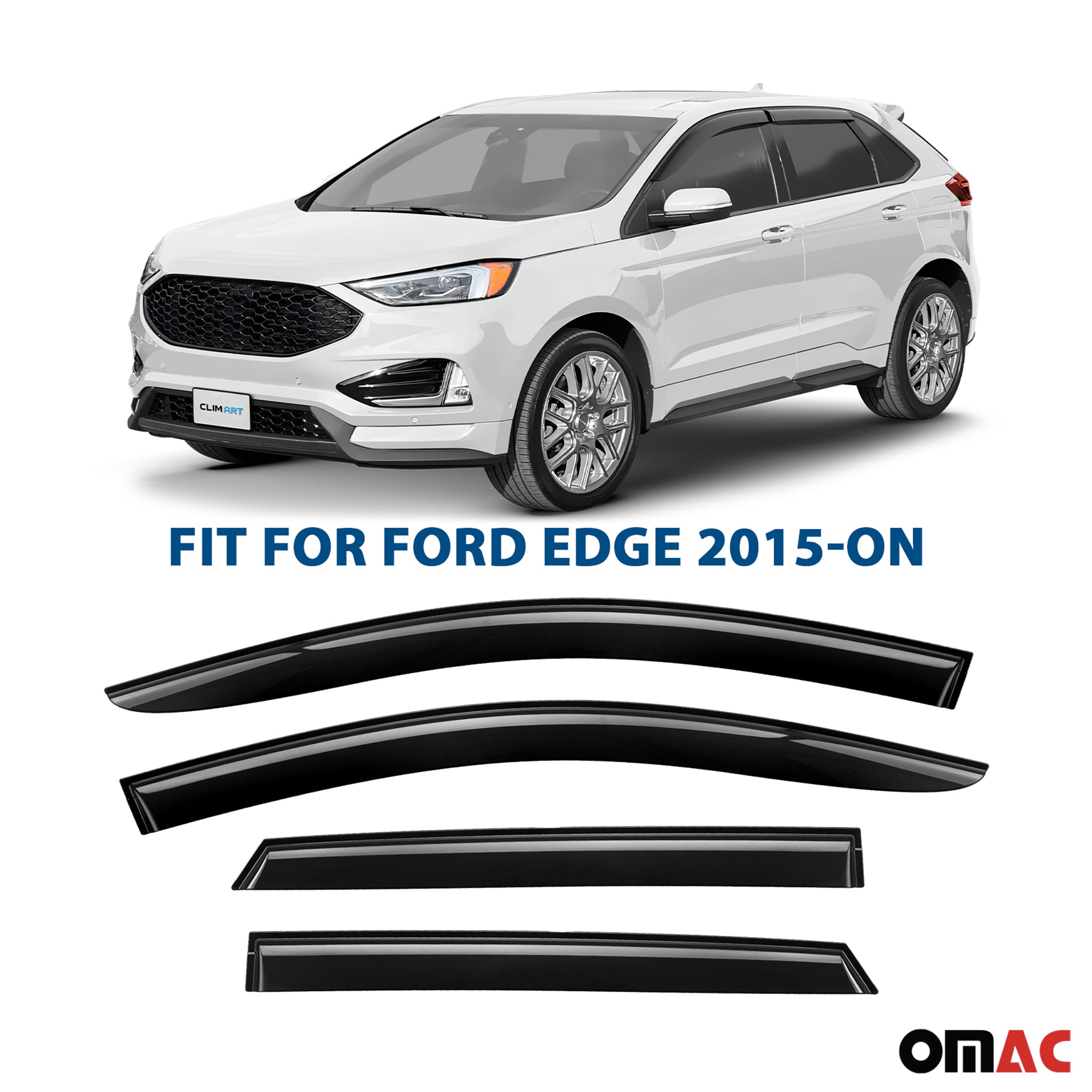 Clim Art Wind Deflectors for Ford Edge 2015-2025 Tape-On Dark Smoke 4 Pcs