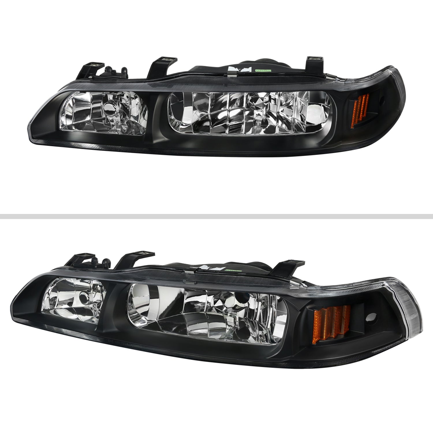 1990-1993 Acura Integra Factory Crystal Headlights Amber Reflectors Black
