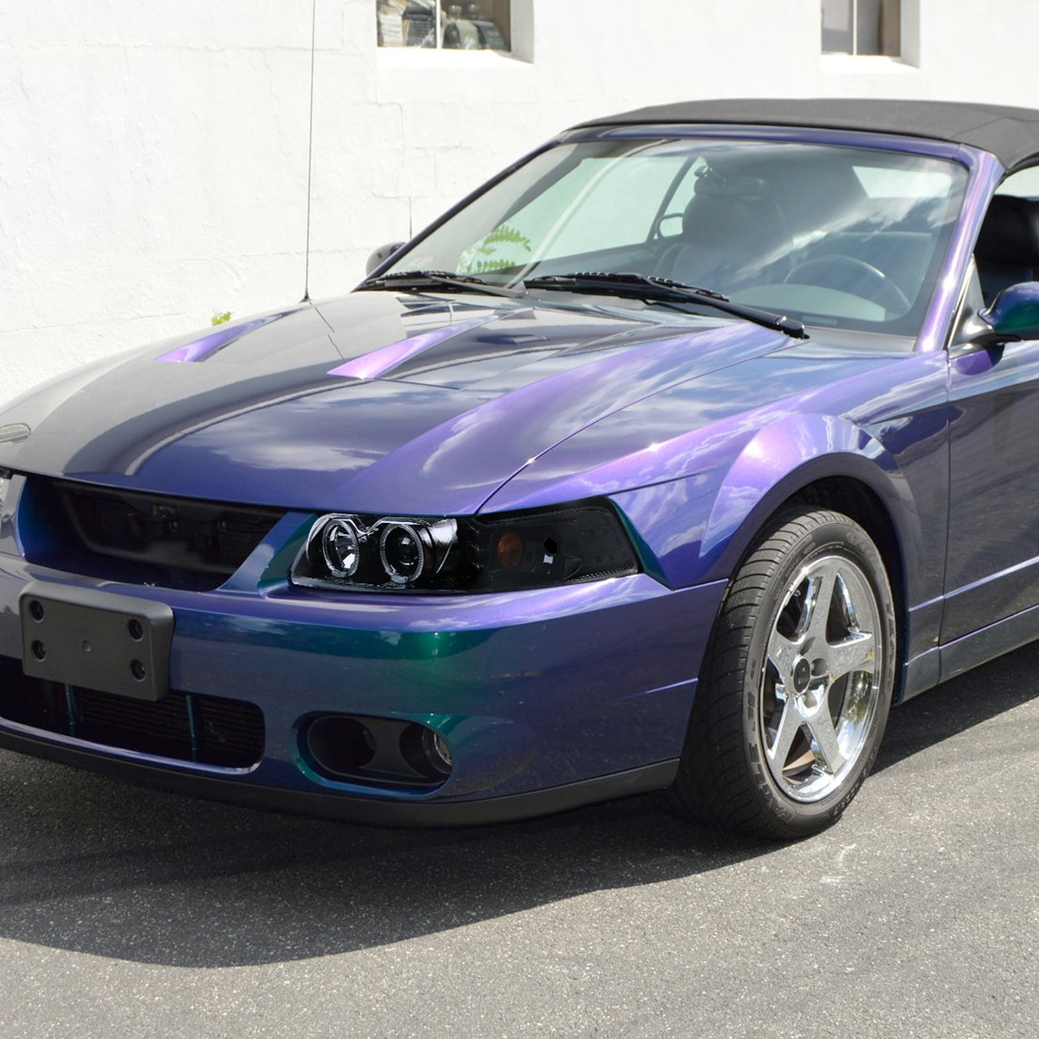 1999-2004 Ford Mustang Dual Halo Projector Headlights Jet Black/Clear Lens