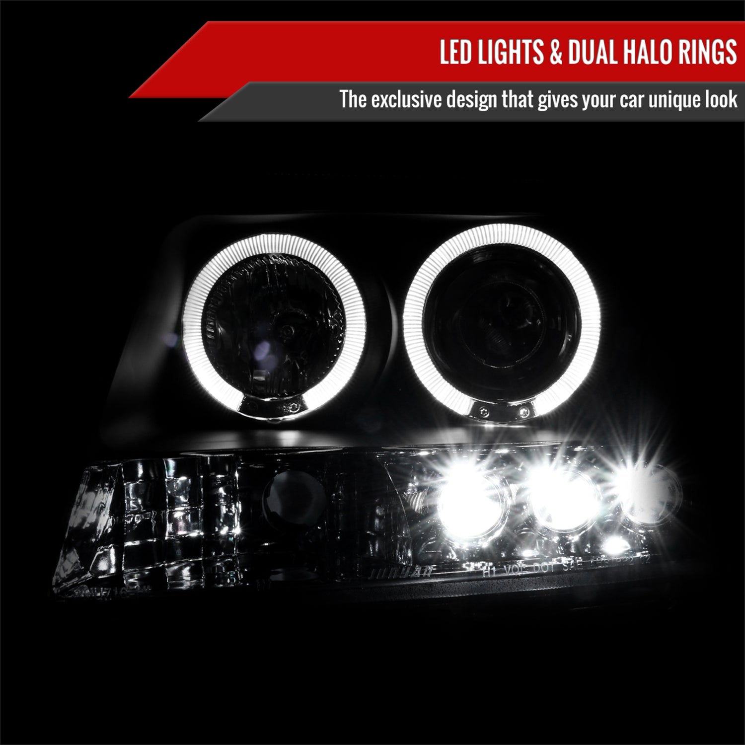 2005-2015 Nissan Xterra Dual Halo Projector Headlights Matte Black/Clear Lens