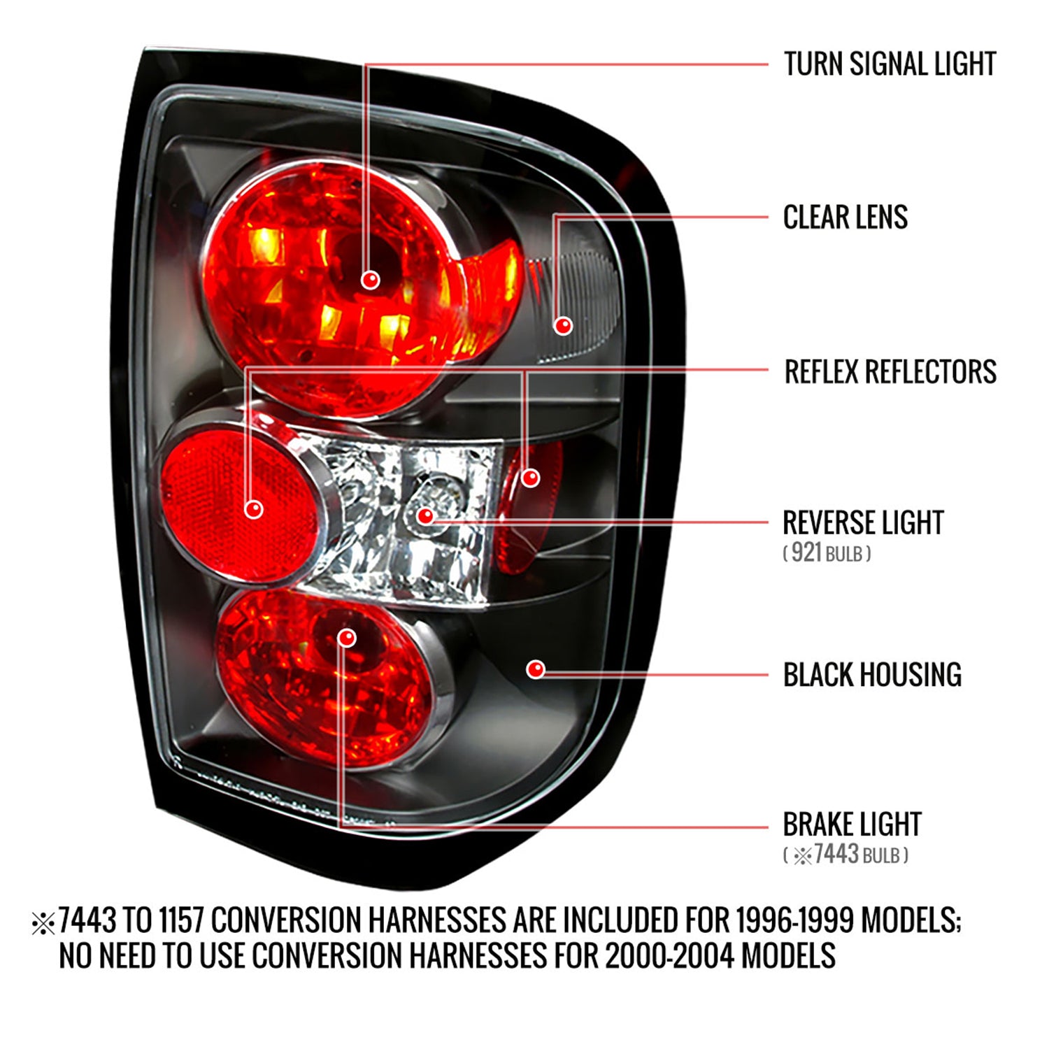 1996-2004 Nisssan Pathfinder/ Infiniti QX4 Tail Lights Matte Black/Clear Lens