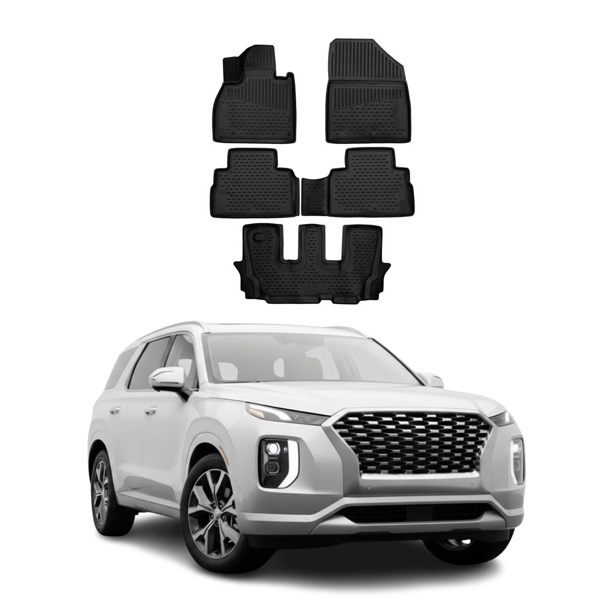 2020-2025 Hyundai Palisade Floor Mats Liners Full Set All Weather Black