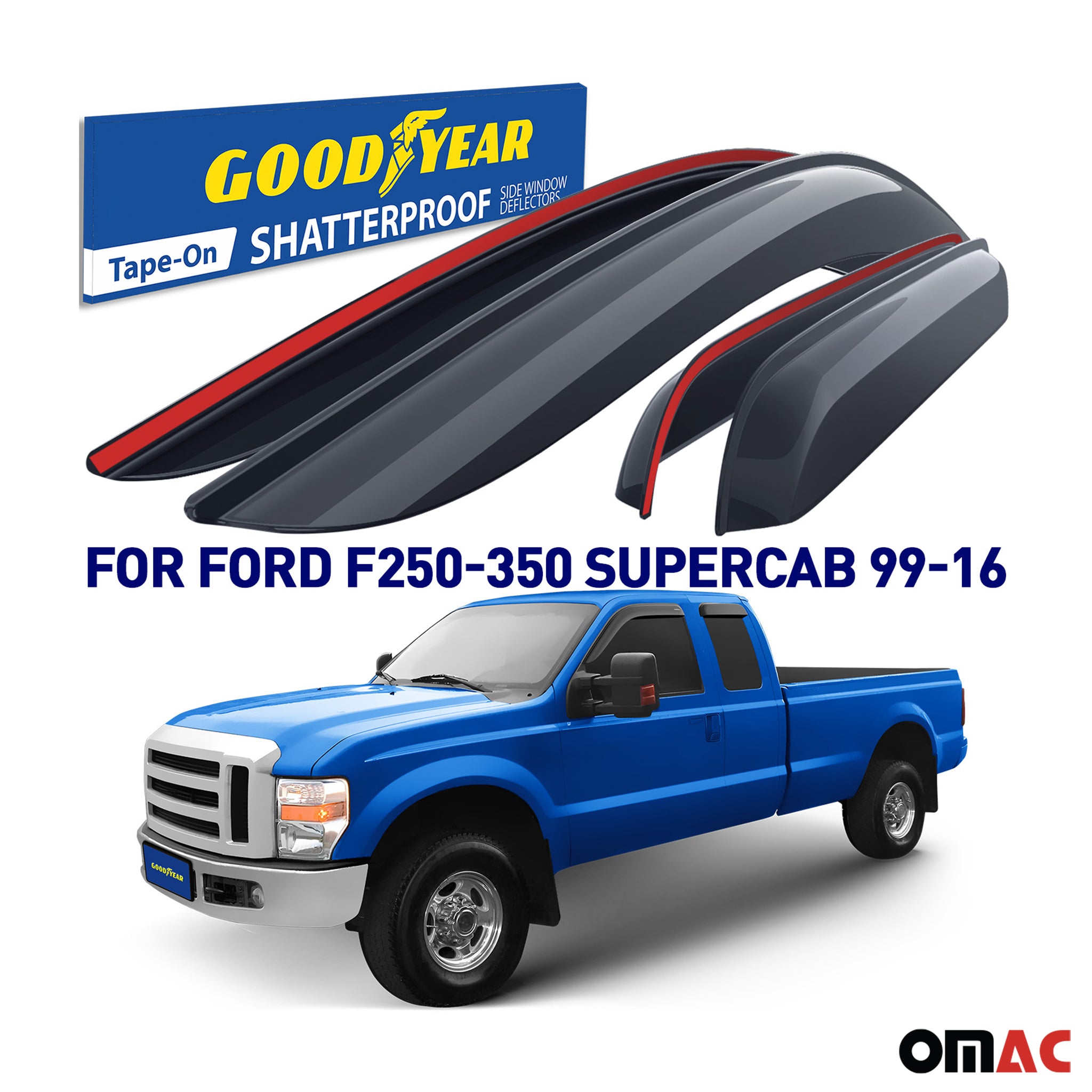 Goodyear Wind Deflectors for Ford F250 F350 Super Duty 1999-16 SuperCab Smoke 4x