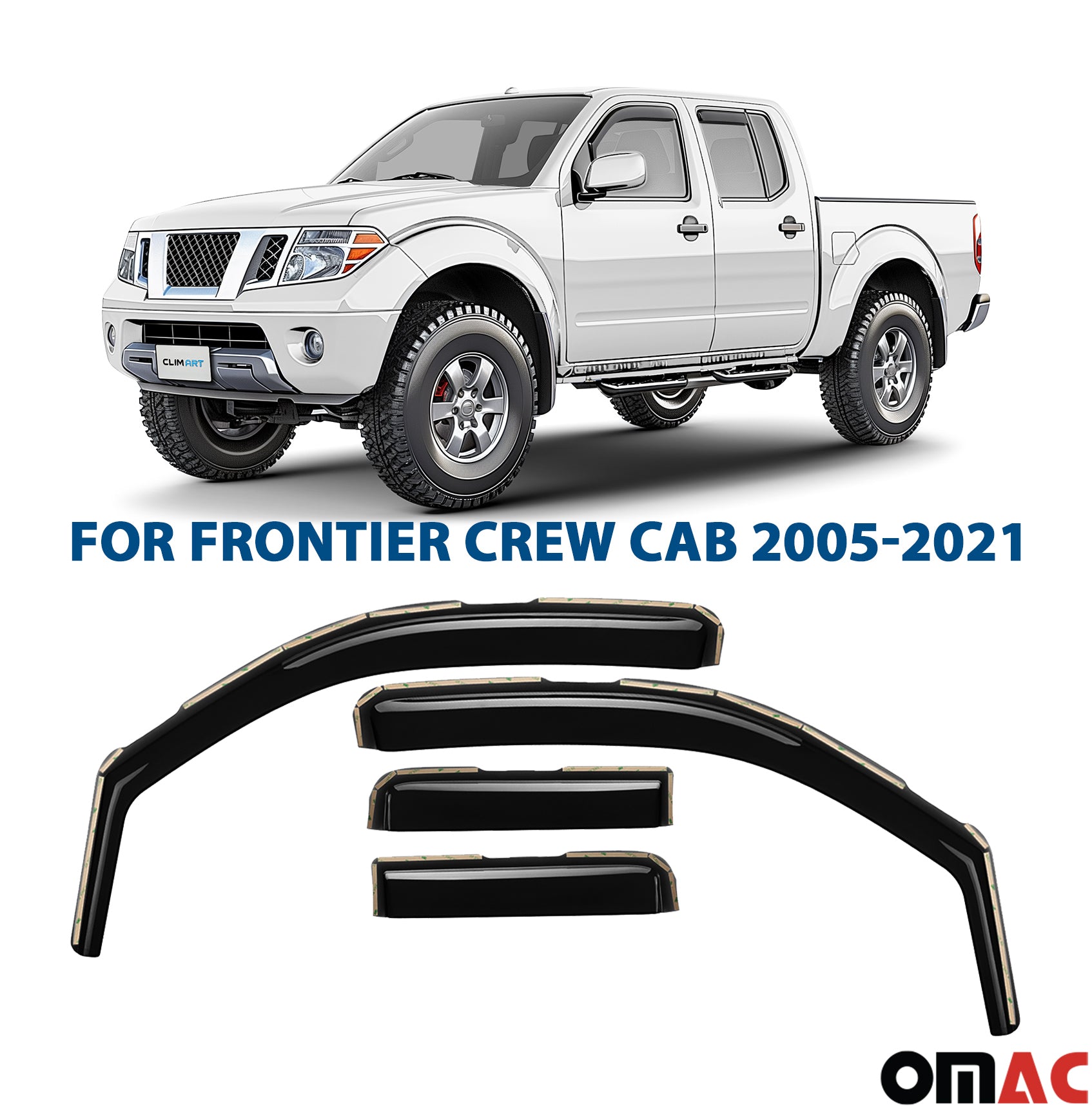 Clim Art Wind Deflectors for Nissan Frontier 2005-2021 Crew Cab Shatterproof 4x