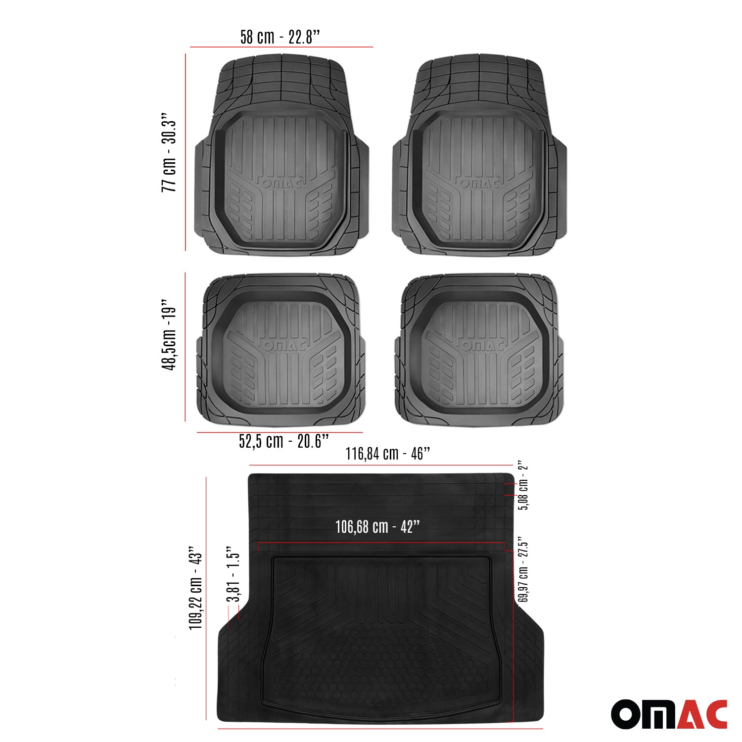 Floor Mats and Cargo Liners Semi Custom fit Universal for Cars SUV Black