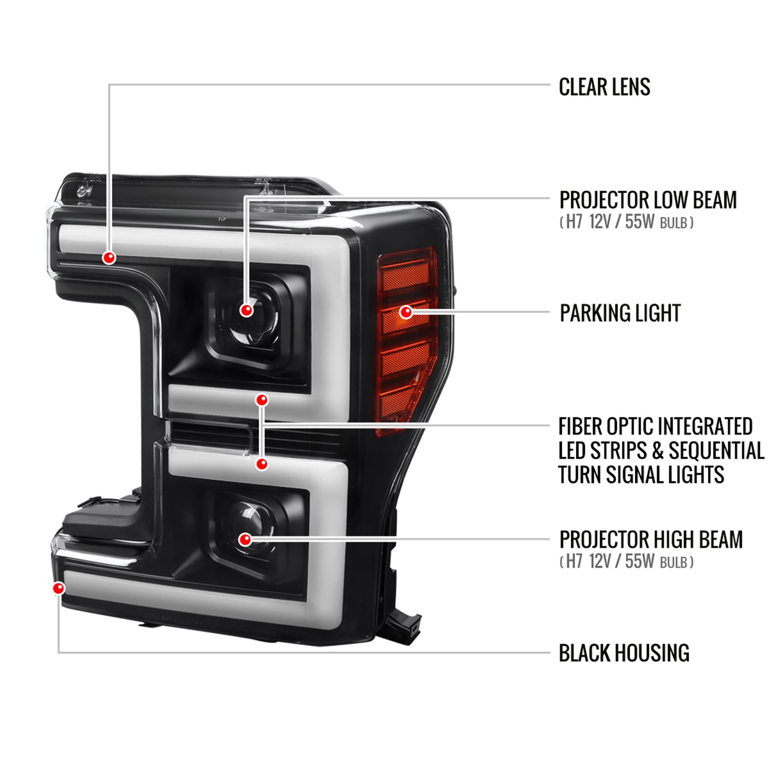 2017-2019 Ford F-250 F-350 F-450 F-550 LED C-Bar Headlights Signal Black
