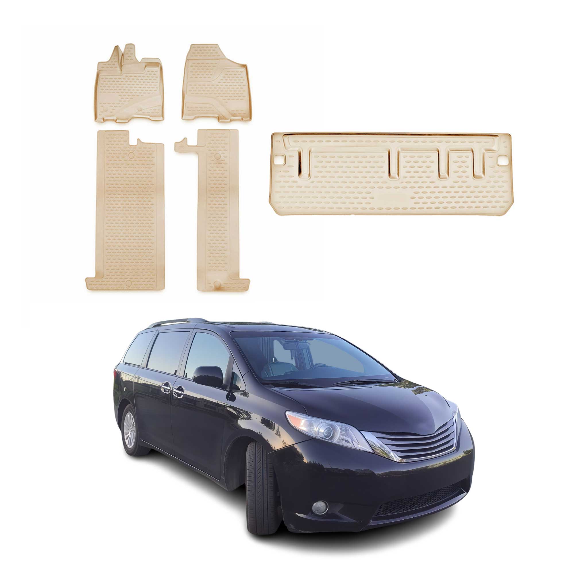 2011-2020 Toyota Sienna 3.gen 8 Seats Floor Mats & Cargo Liner Full Set All Weather Beige