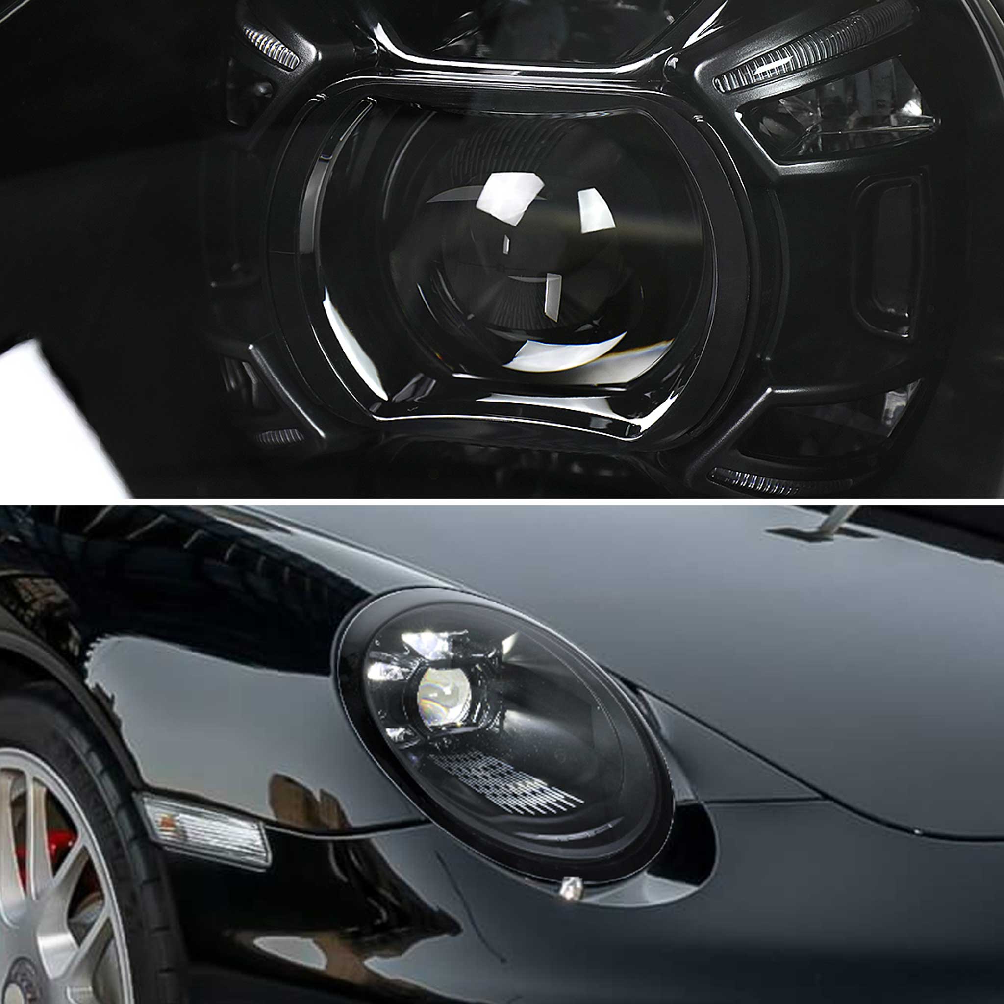 For Porsche 911 997.2 2009-2013 LED Projector DRL Headlights Matte Black Glossy Accents Clear Lens