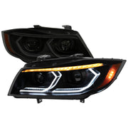 2006-2011 BMW E90 3 Series Sedan 3D Iced LED Dual Projector Headlights Smoke