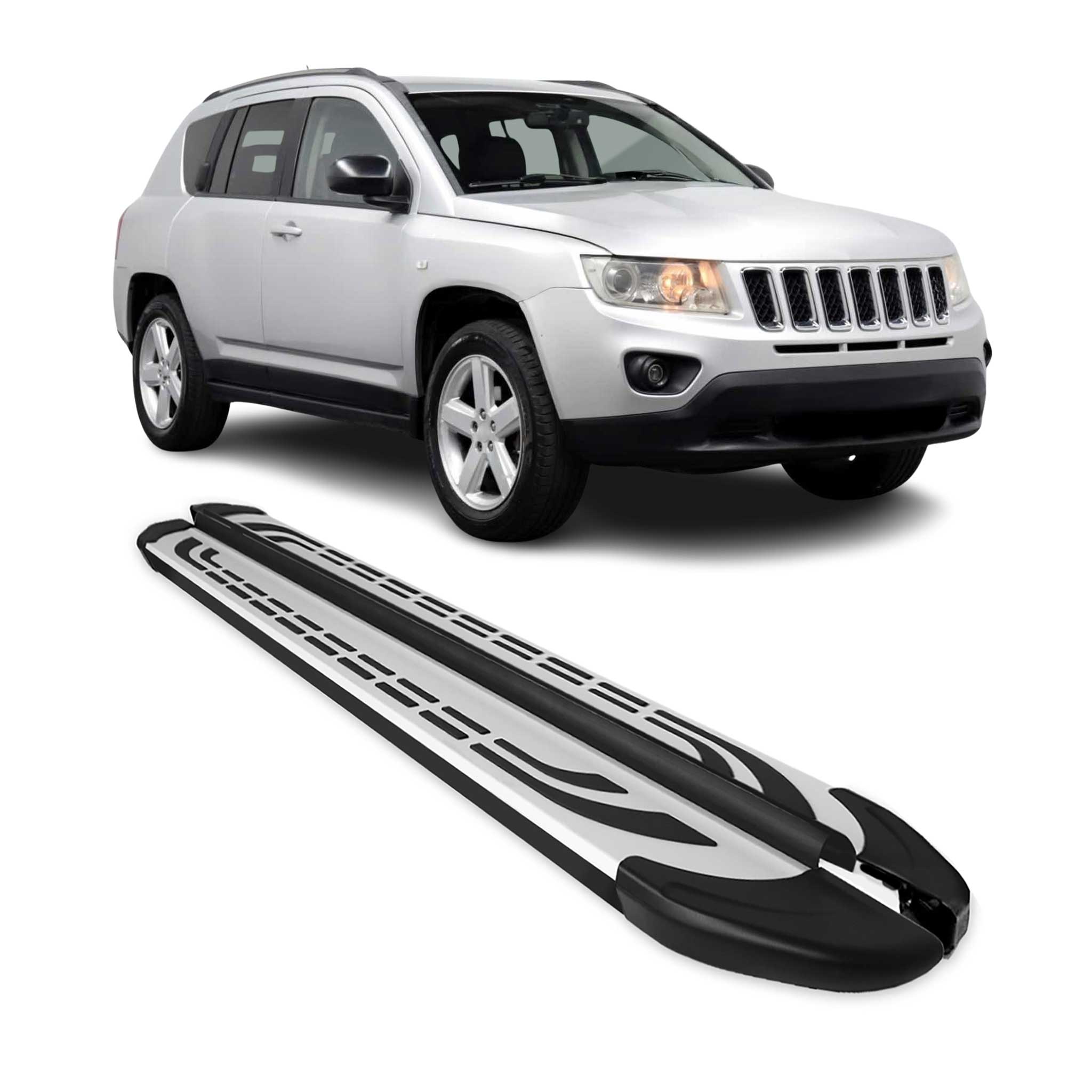 2011-2016 Jeep Compass Running Boards Side Steps Silver & Black