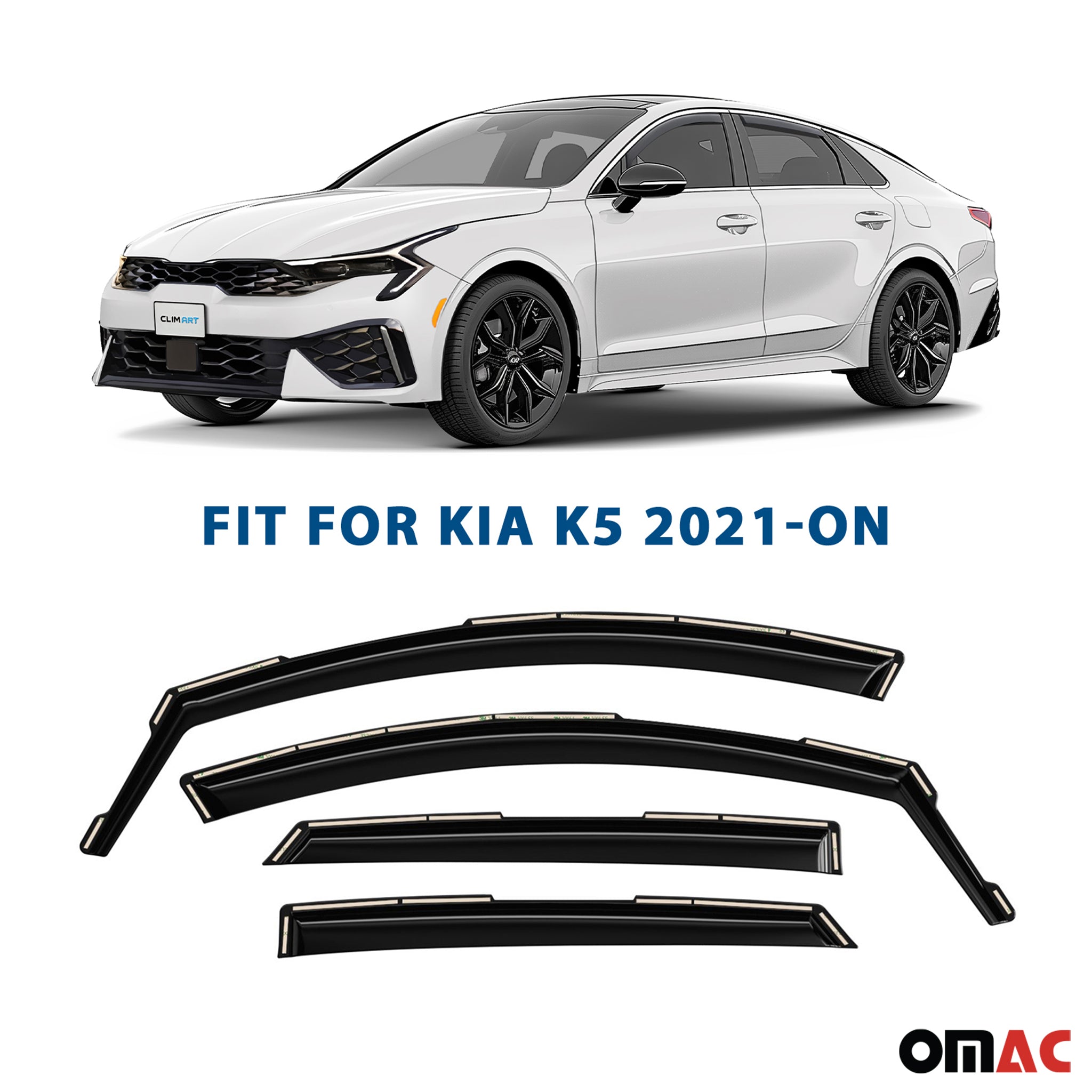 Clim Art Wind Deflectors for Kia K-5 2021-2025 Shatterproof Dark Smoke 4 Pcs