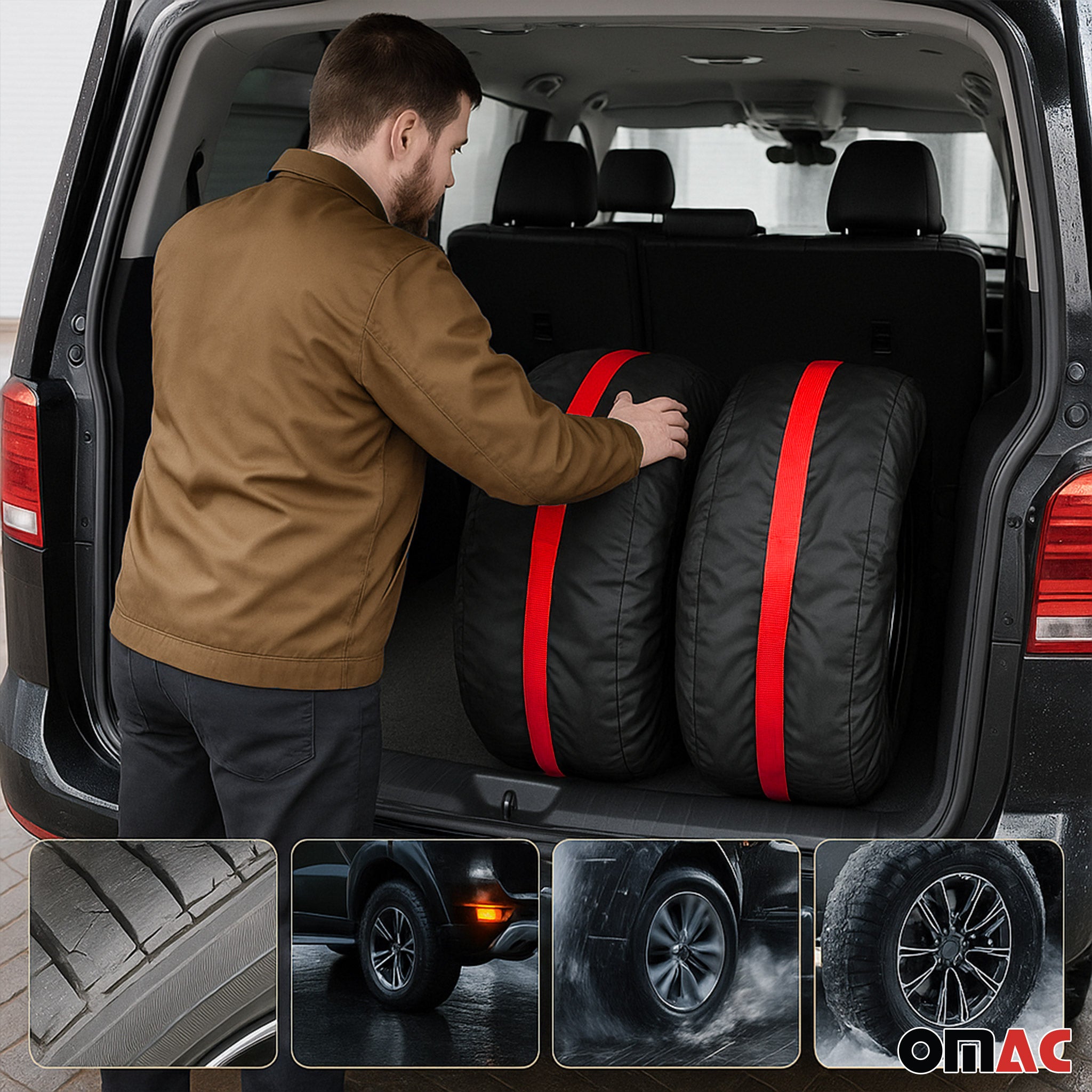 4 Pcs 14''-17" Car Spare Tire Cover Wheel Storage Bag Auto Protector Accessories