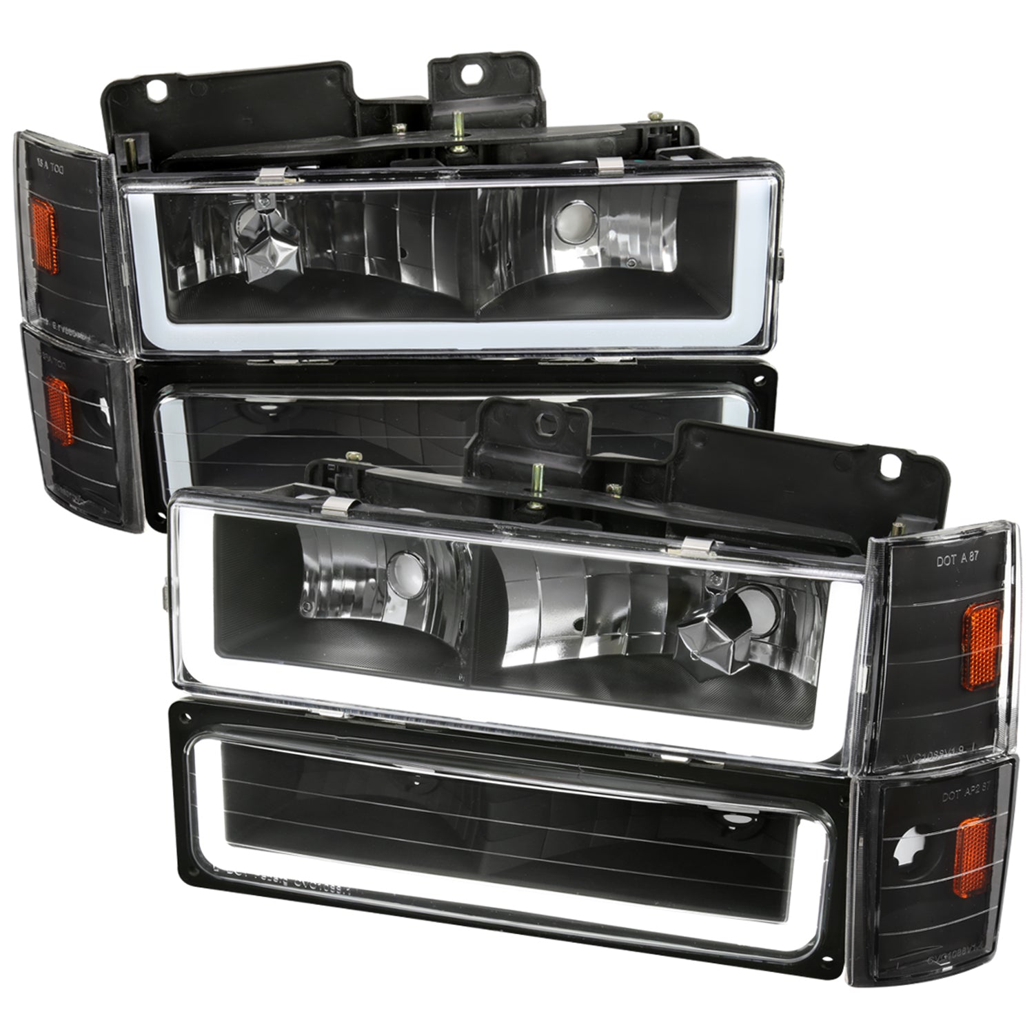 1988-1993 Chevy C10 C/K Sierra Tahoe LED Tube Headlights &Corner Lights Black