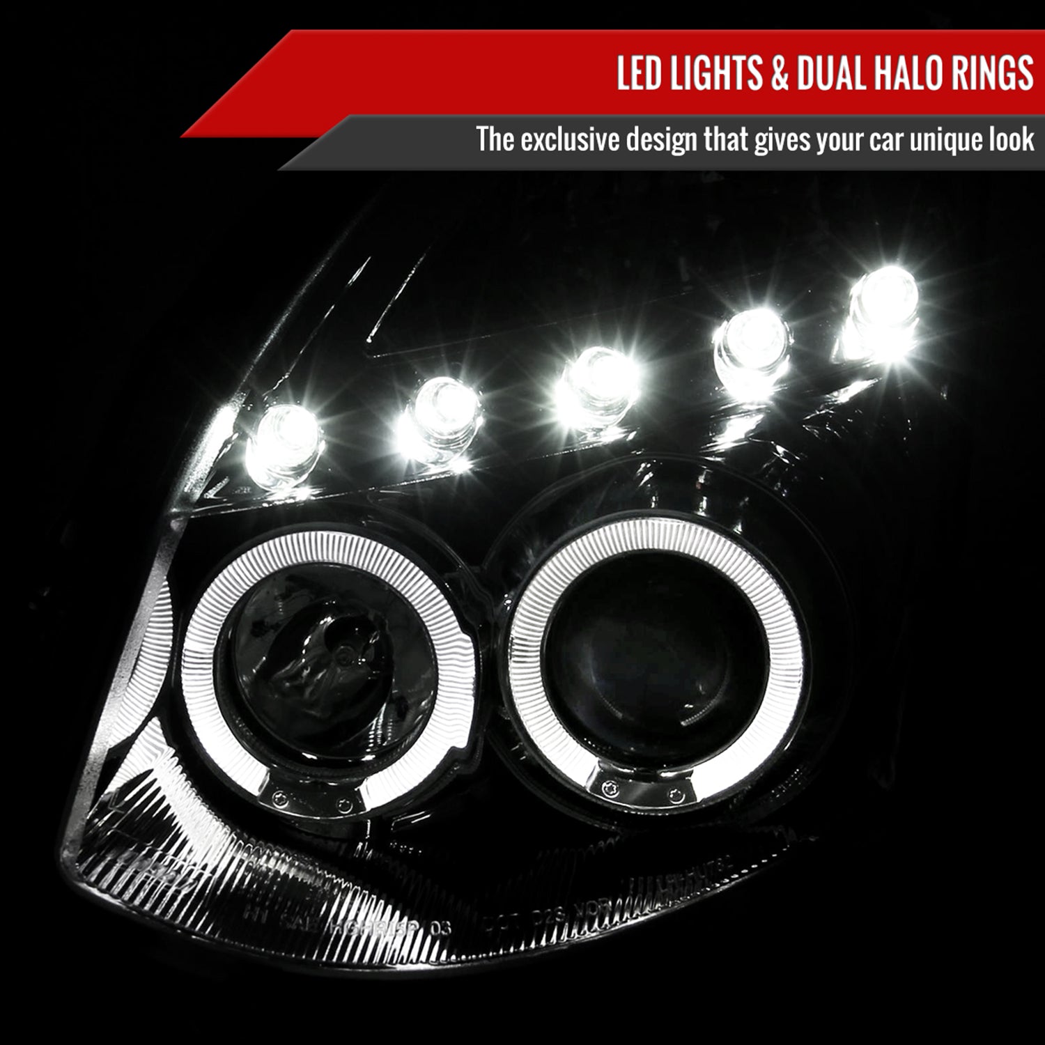 2003-2007 Infiniti G35 Coupe Dual Halo Projector Headlights Chrome/Clear Lens