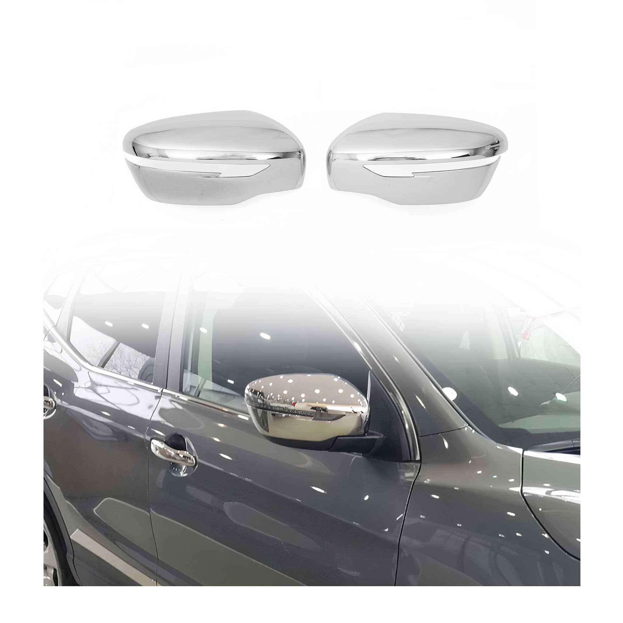 Side Mirror Cover Caps Fits Nissan Rogue 2014-2020 ABS Chrome Silver 2 Pcs