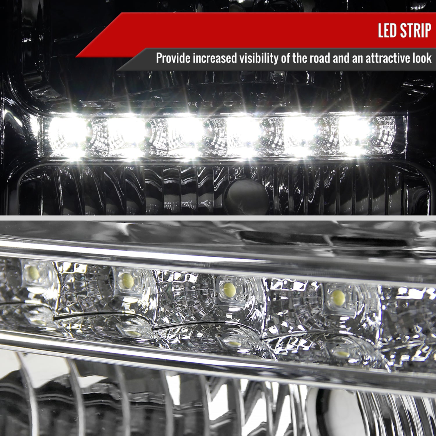 2005-2007 Ford F-250/350/450/550/Excursion Crystal Headlights LED Light Chrome