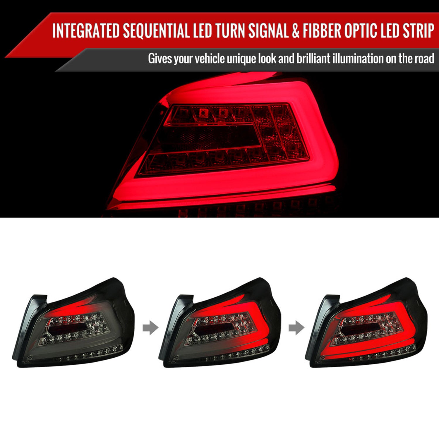 2015-2021 Subaru WRX Sequential White Bar LED Tail Lights Chrome/Smoke Lens