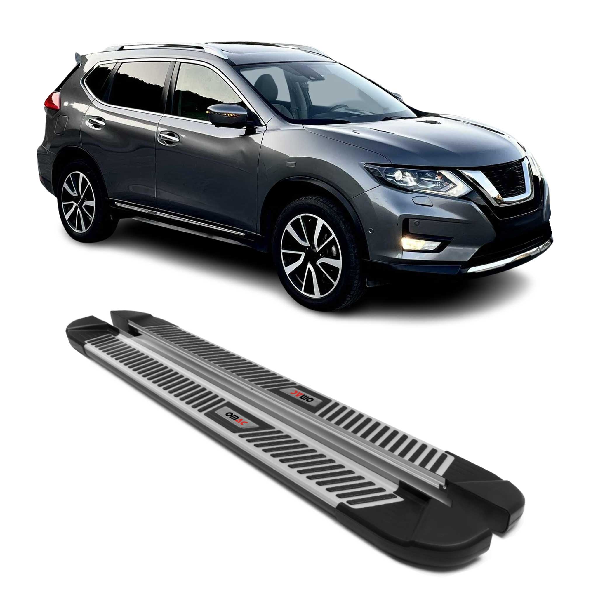2014-2020 Nissan Rogue Running Boards Side Steps Silver & Black