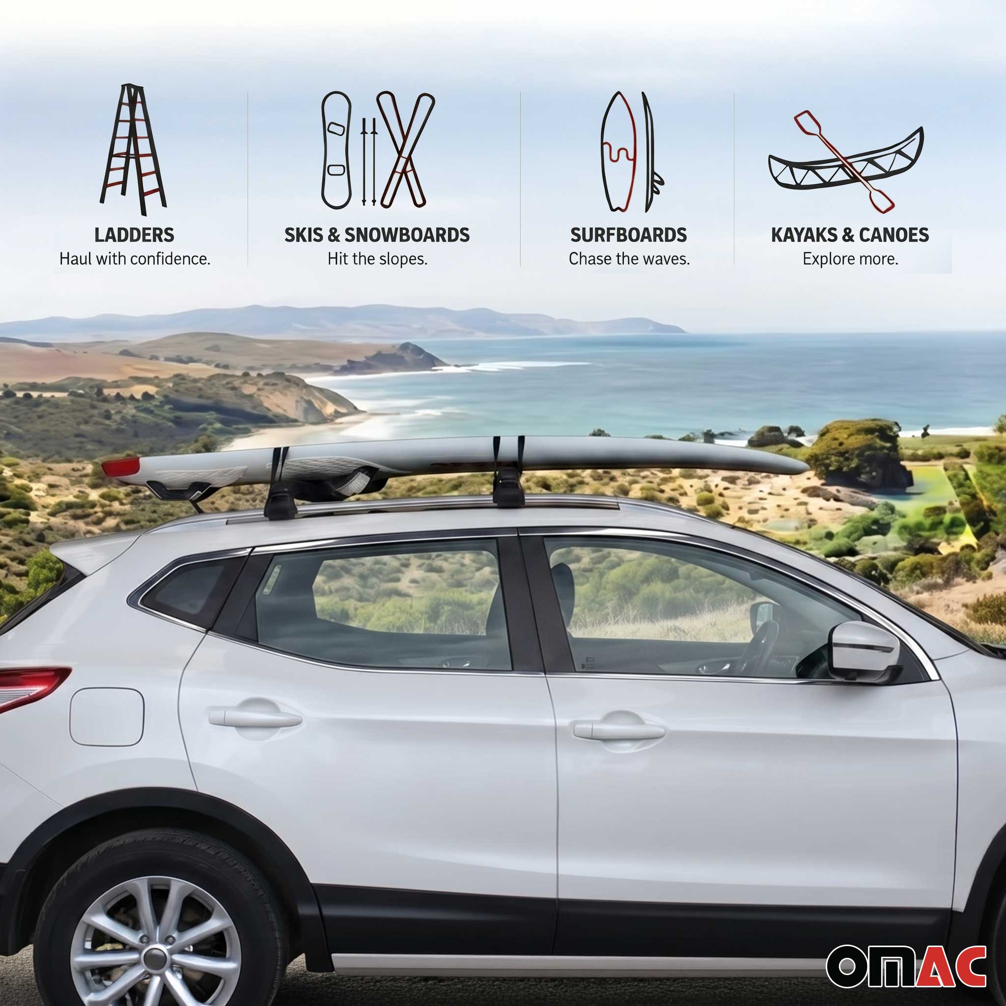 Kia 19" Roof Rack Pads Surfboard Windsurf Crossbar Pads Black 2 Pcs