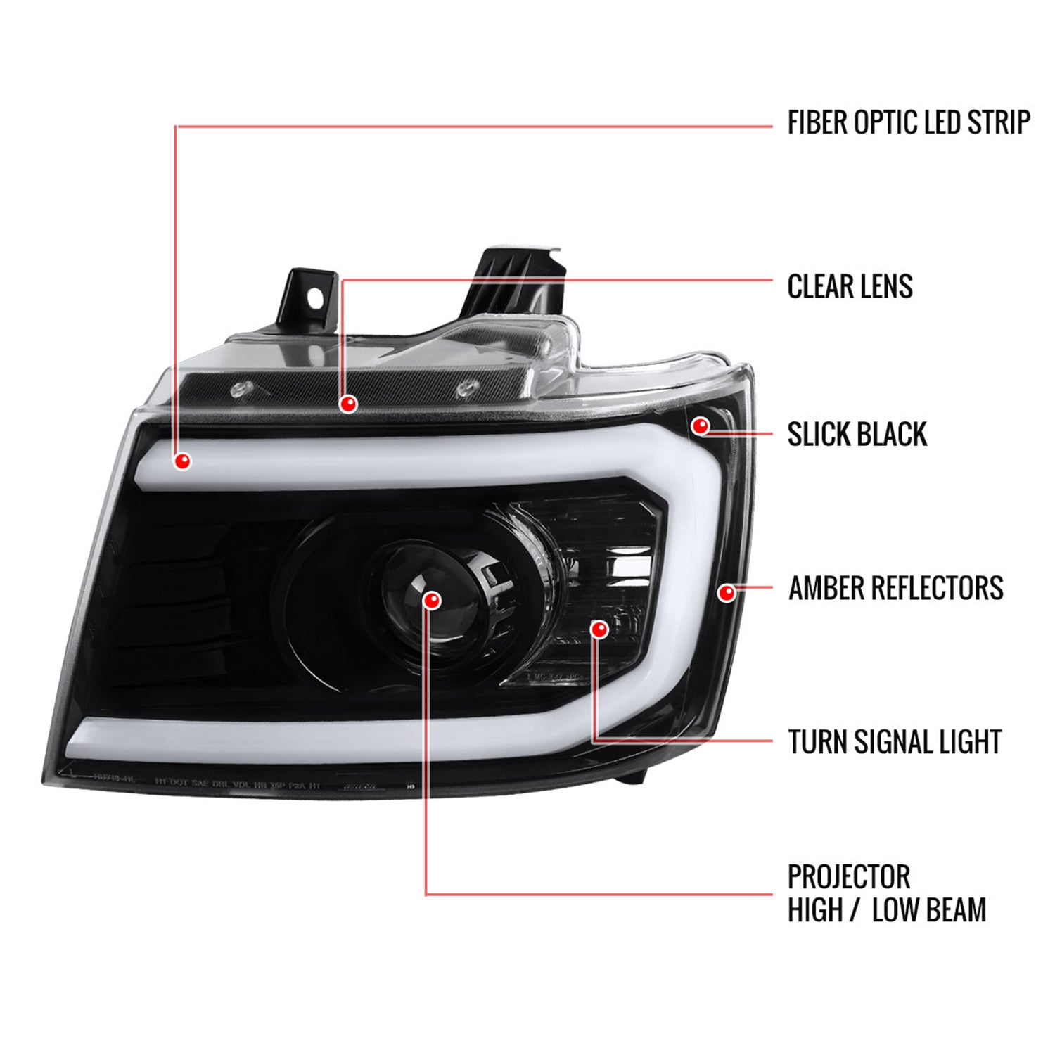 2007-2013 Chevy Avalanche/ 07-2014 Tahoe Suburban LED C-Bar Headlights Jet Black