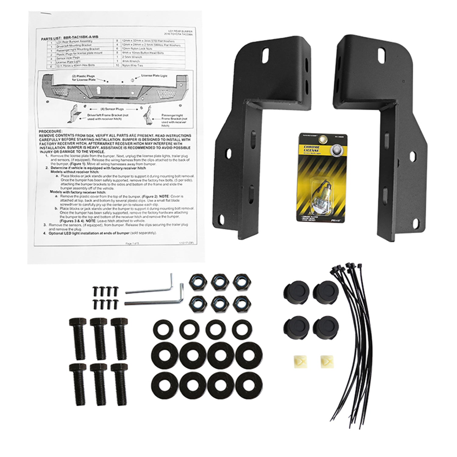 2016-2021 Toyota Tacoma Black Heavy Duty Steel Rear Step Bumper w/License Lamp