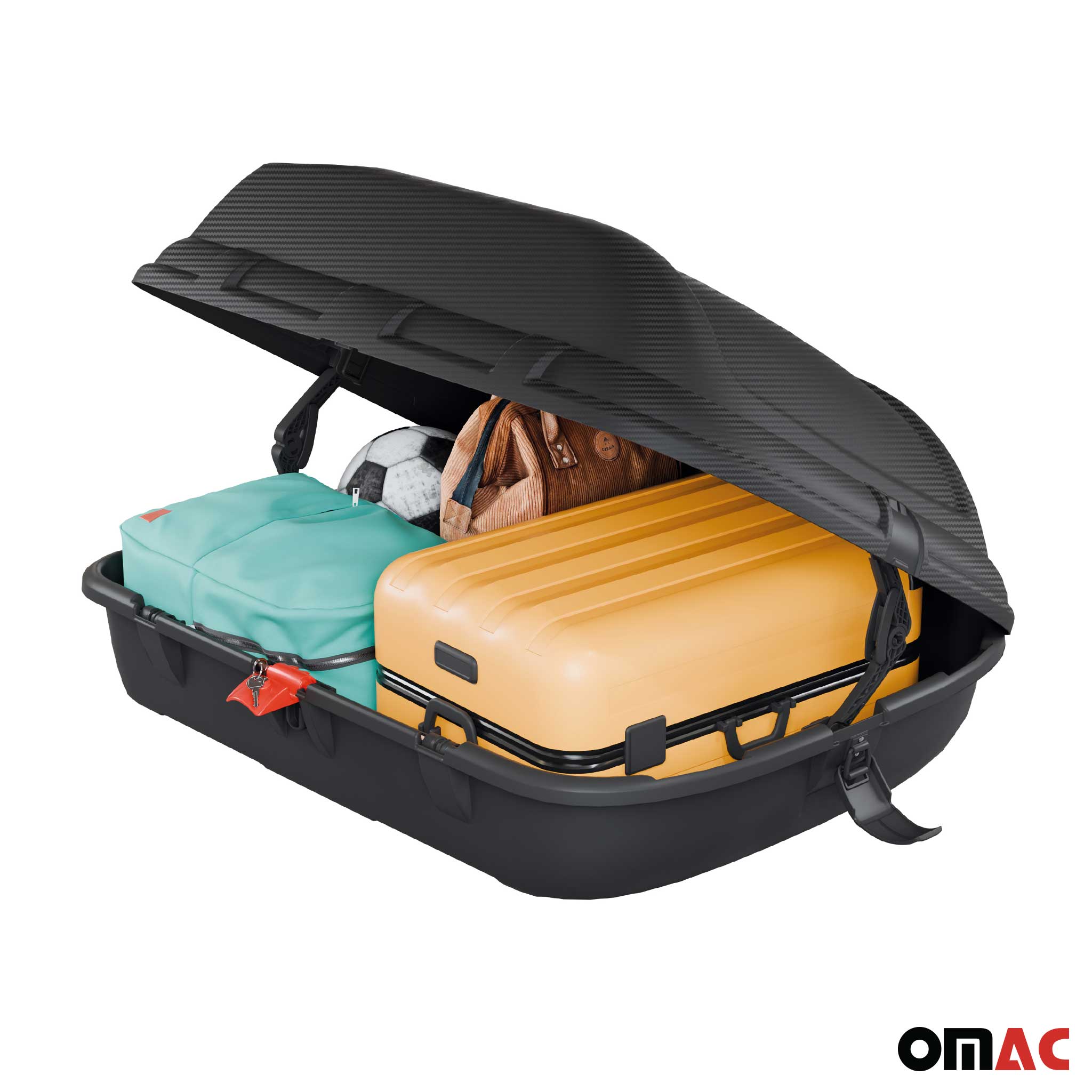 OMAC Car Rooftop Cargo Box Luggage Carrier 9.5 Cubic Feet Carbon Fiber Textured