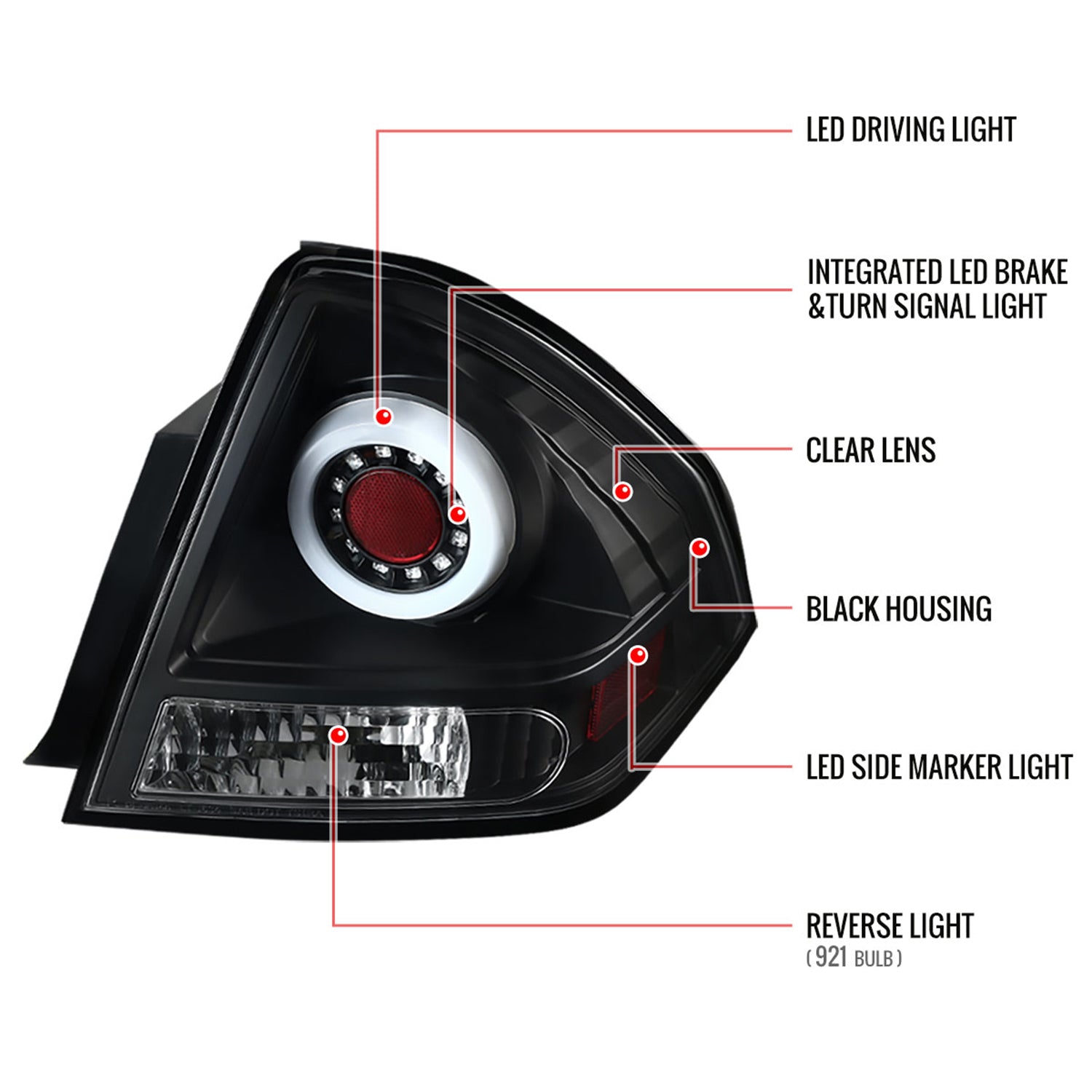 2006-2013 Chevy Impala/ 14-2016 Impala Limited LED Tail Lights Matt Black/Clear