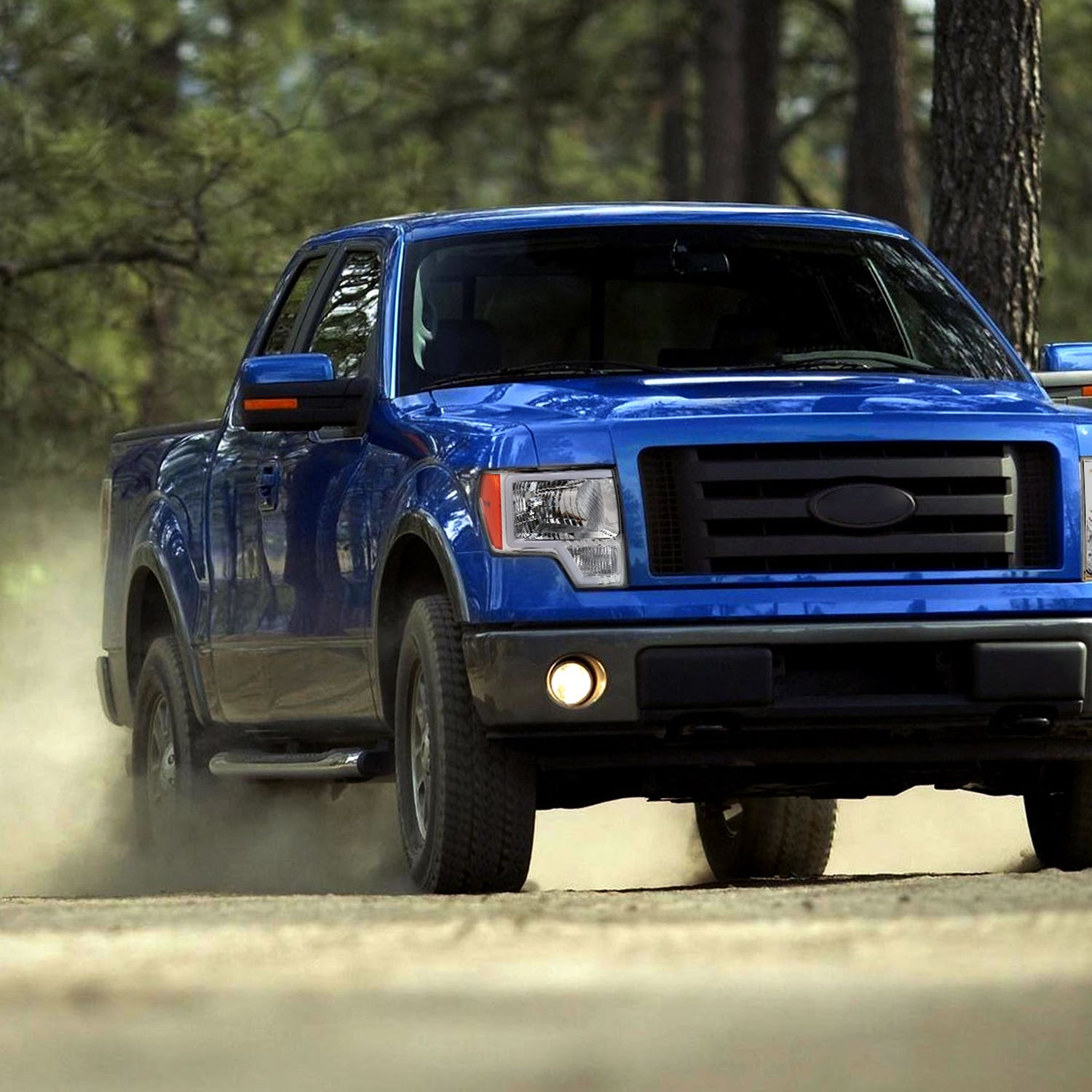 2009-2014 Ford F-150 LED Bar Factory Headlights Amber Reflectors Chrome