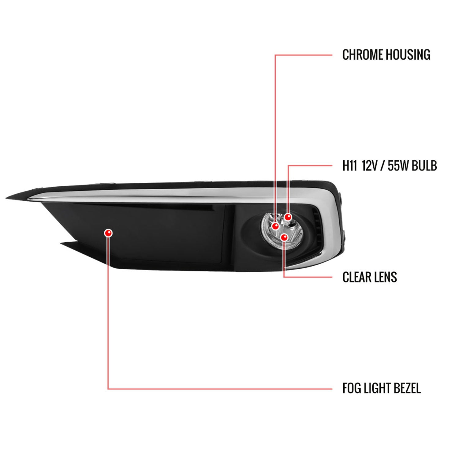 2019-2020 Honda Civic Sedan/Coupe H11 Fog Lights Kit Chrome/Clear Lens